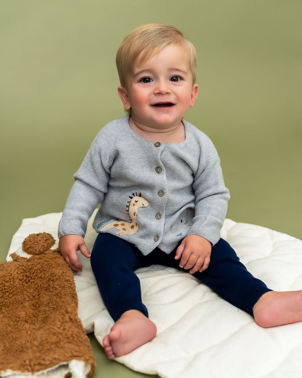 Animal Safari Embroidered Baby Cardigan Sweater (Organic) - 