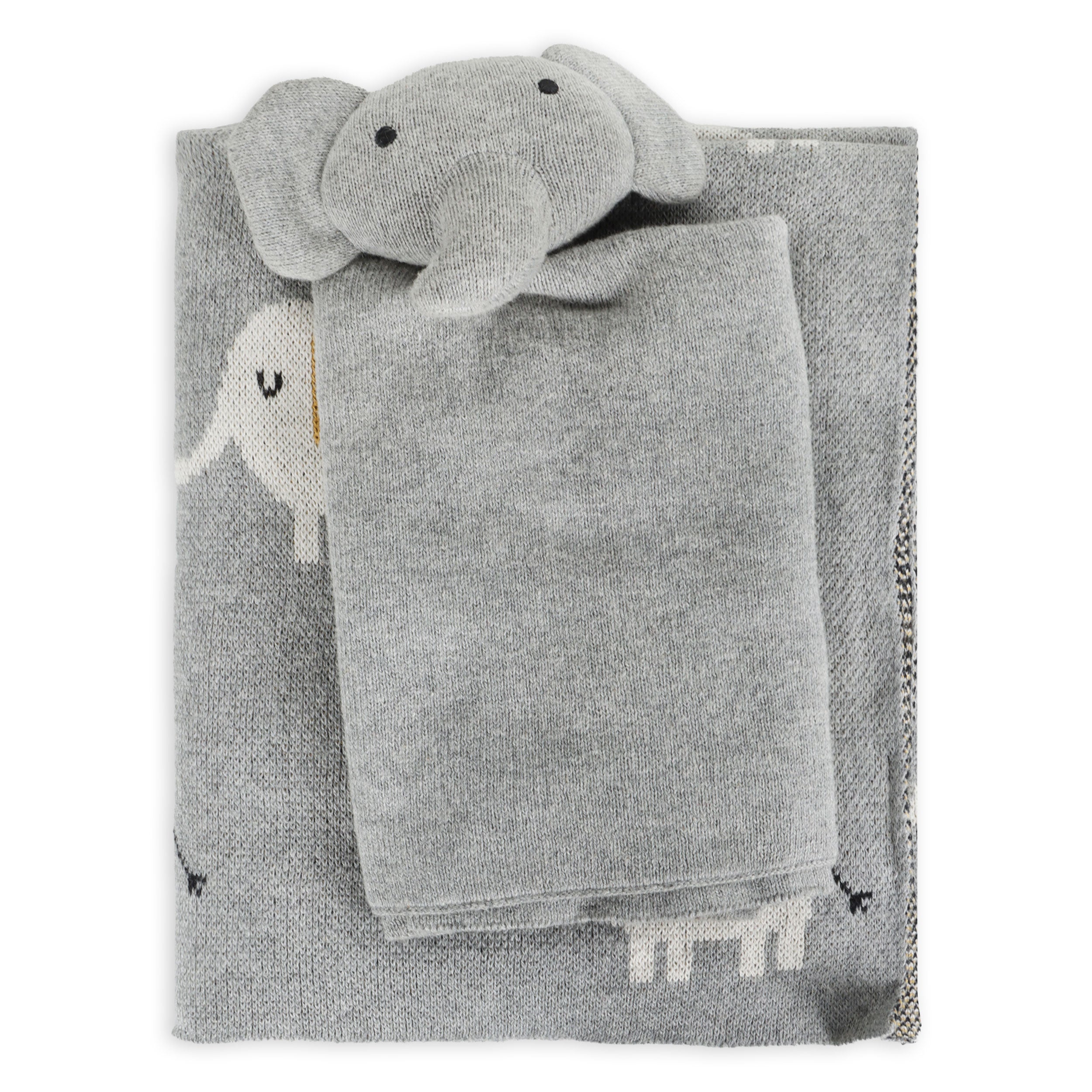Elephant - Jacquard Knit Baby Blanket & Lovey SET (Organic)