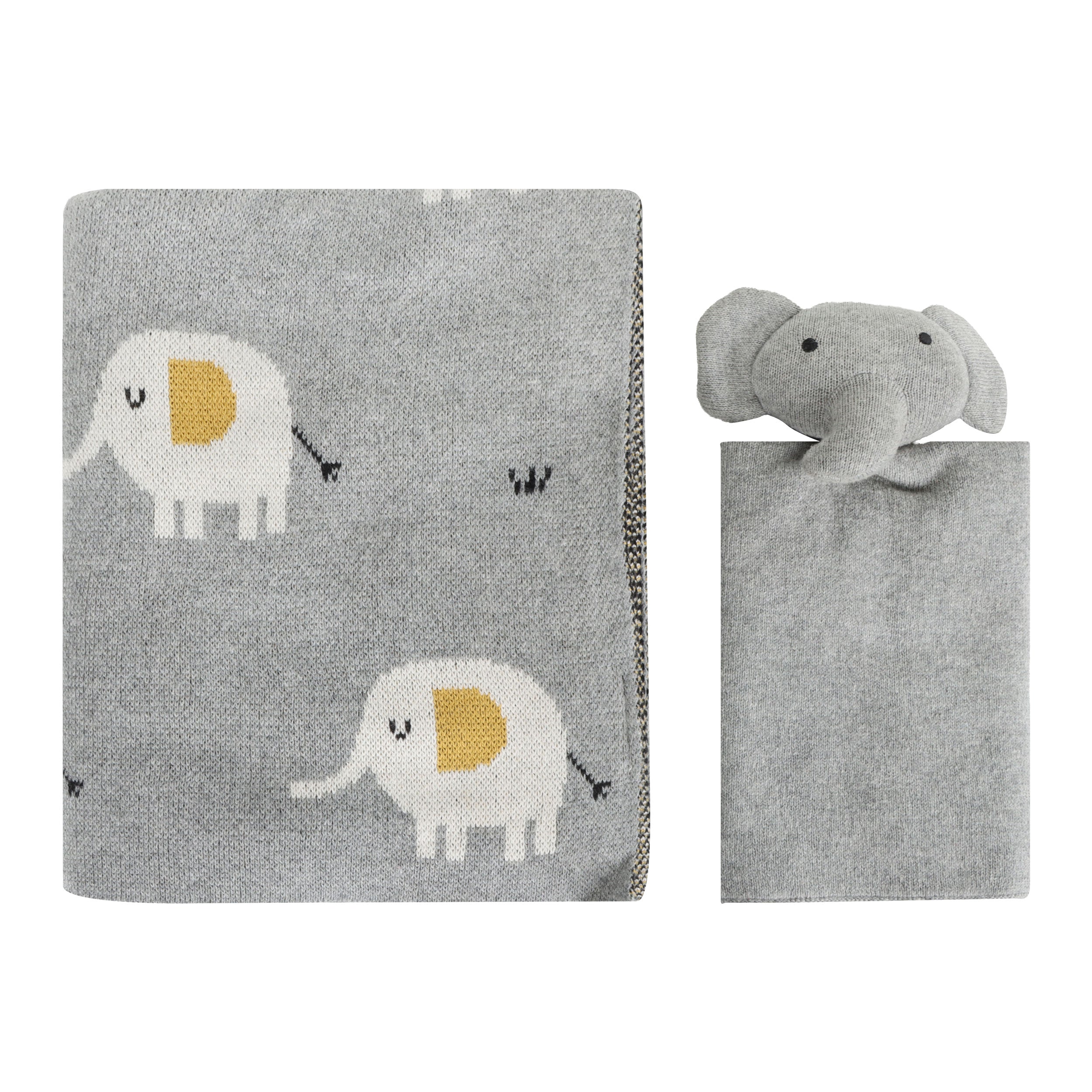 Elephant - Jacquard Knit Baby Blanket & Lovey SET (Organic)