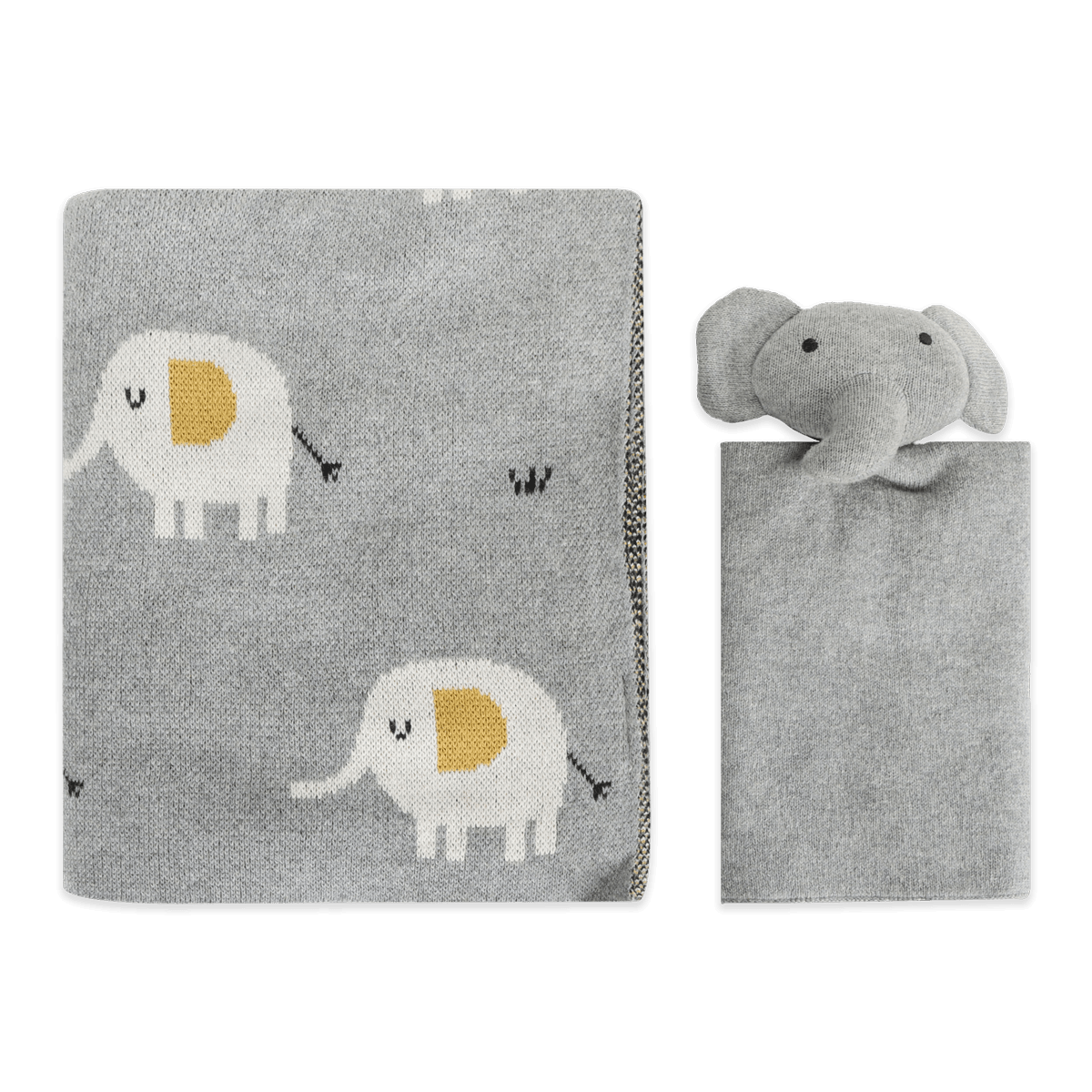 Elephant - Jacquard Knit Baby Blanket & Lovey SET (Organic)