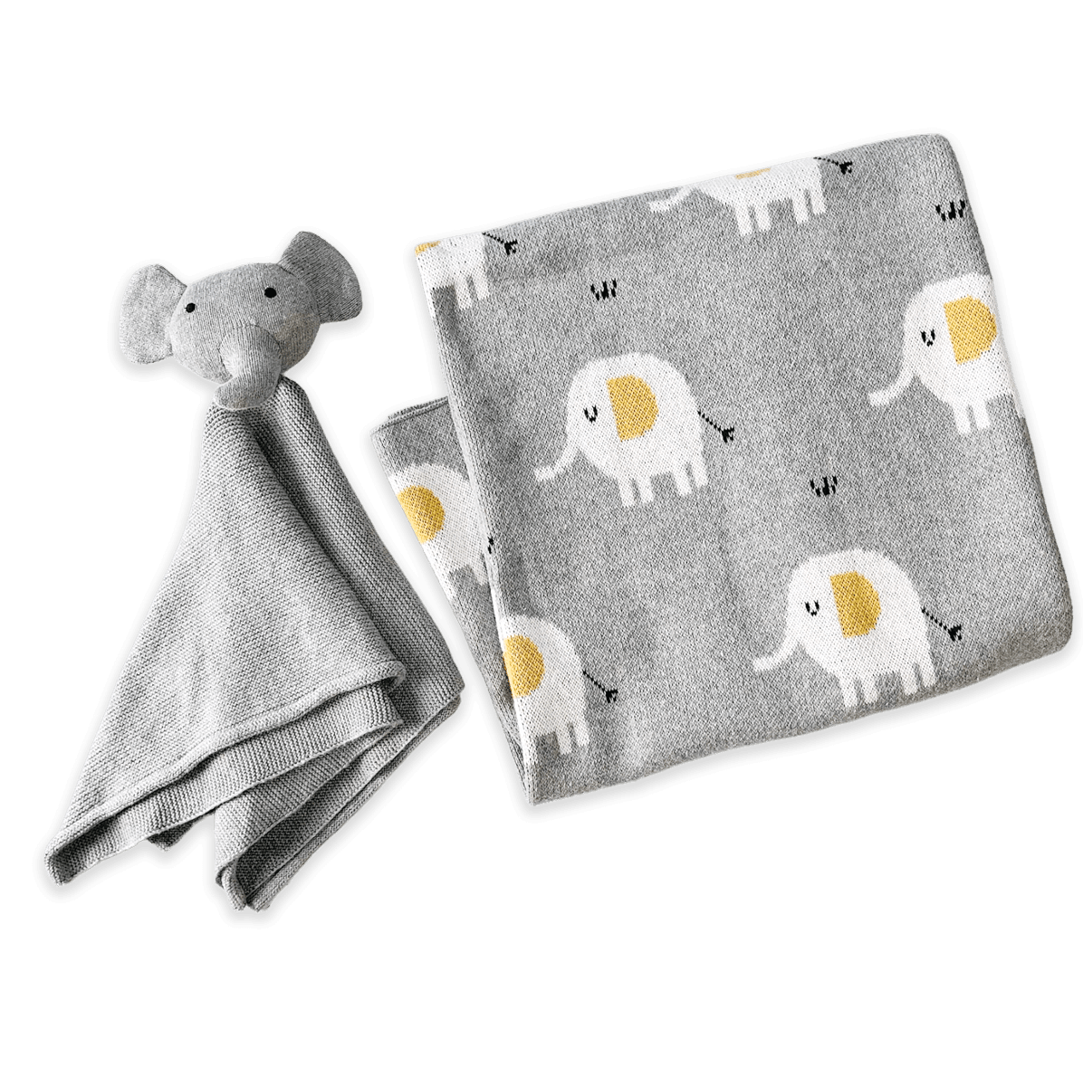 Elephant - Jacquard Knit Baby Blanket & Lovey SET (Organic)
