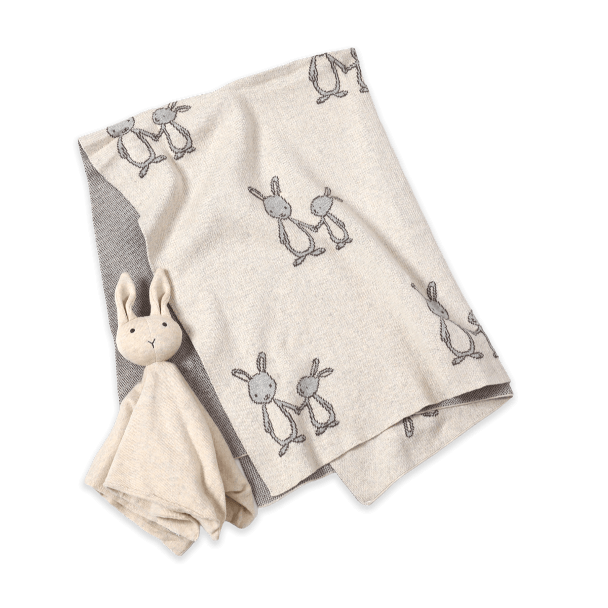 Bunny Mommy & Me - Jacquard Knit Baby Blanket & Lovey Gift SET (Organic)