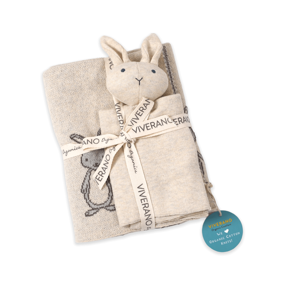 Bunny Mommy & Me - Jacquard Knit Baby Blanket & Lovey Gift SET (Organic)