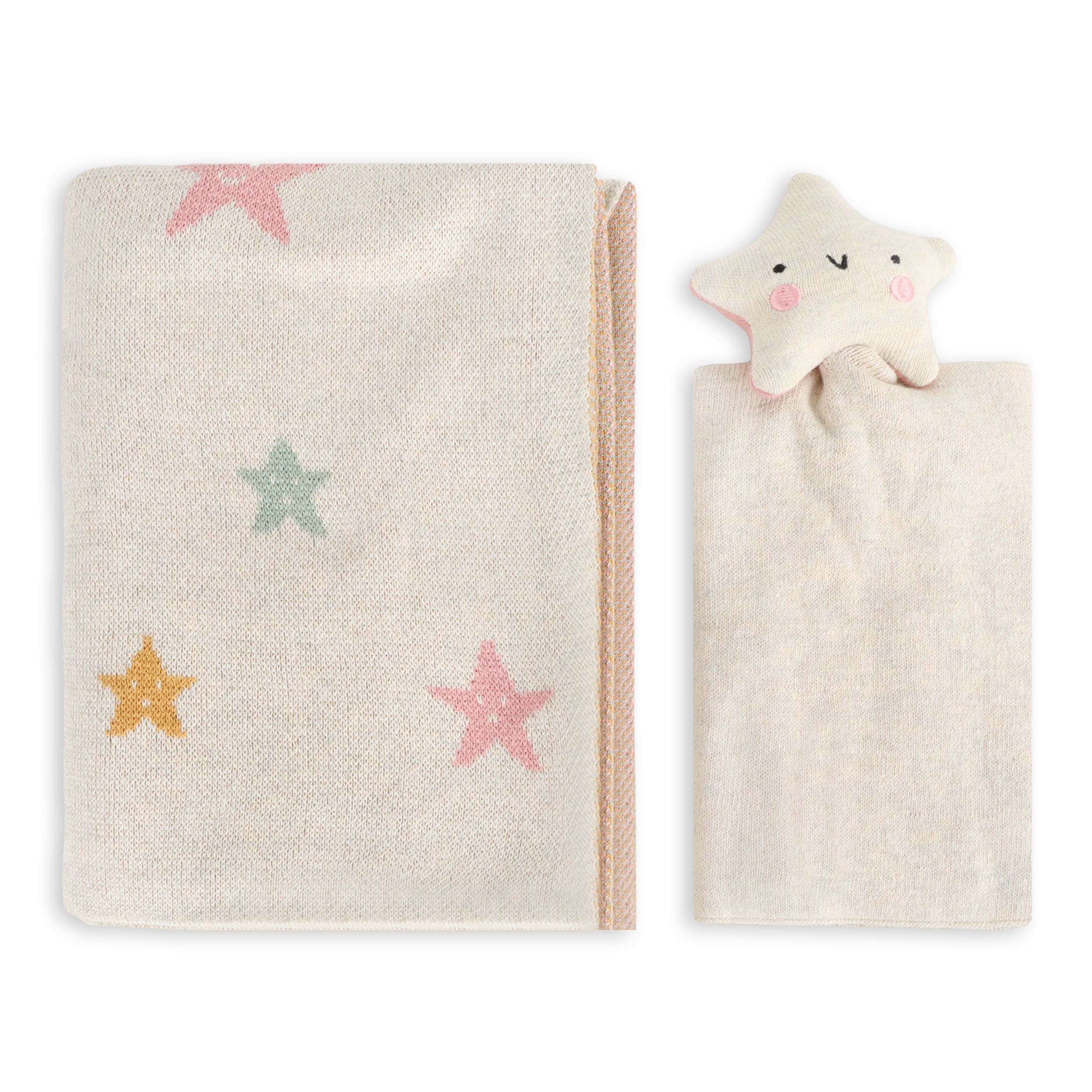 Stars - Jacquard Knit Baby Blanket & Lovey Gift SET (Organic Cotton)