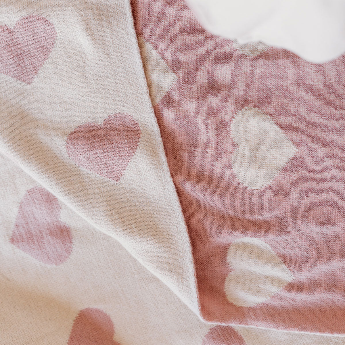 Hearts - Reversible Bi-Color Jacquard Sweater Knit Baby Blanket (Organic Cotton)