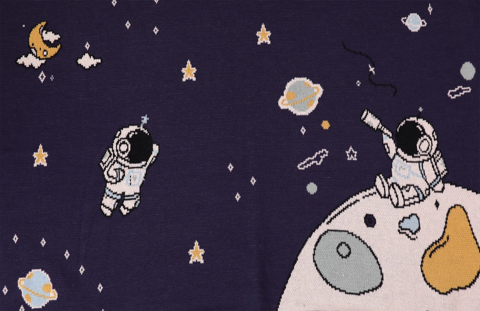 Astronaut- Jacquard Sweater Knit Organic Cotton Baby Blankets by Viverano