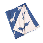 Dinosaur - Bi-Color Jacquard Sweater Knit Reversible Organic Cotton Baby Blankets by Viverano