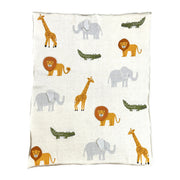 Savannah Safari Elephant Gator Giraffe - 3D Jacquard Sweater Knit Organic Cotton Baby Blankets