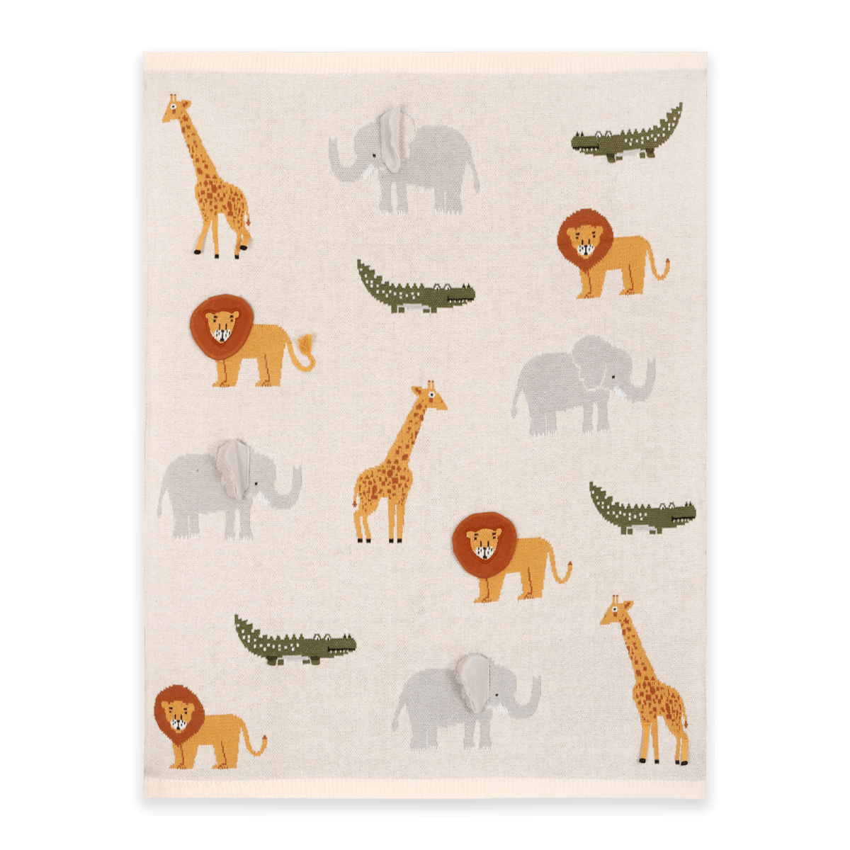 Savannah Safari Elephant Gator Giraffe - 3D Jacquard Sweater Knit Organic Cotton Baby Blankets