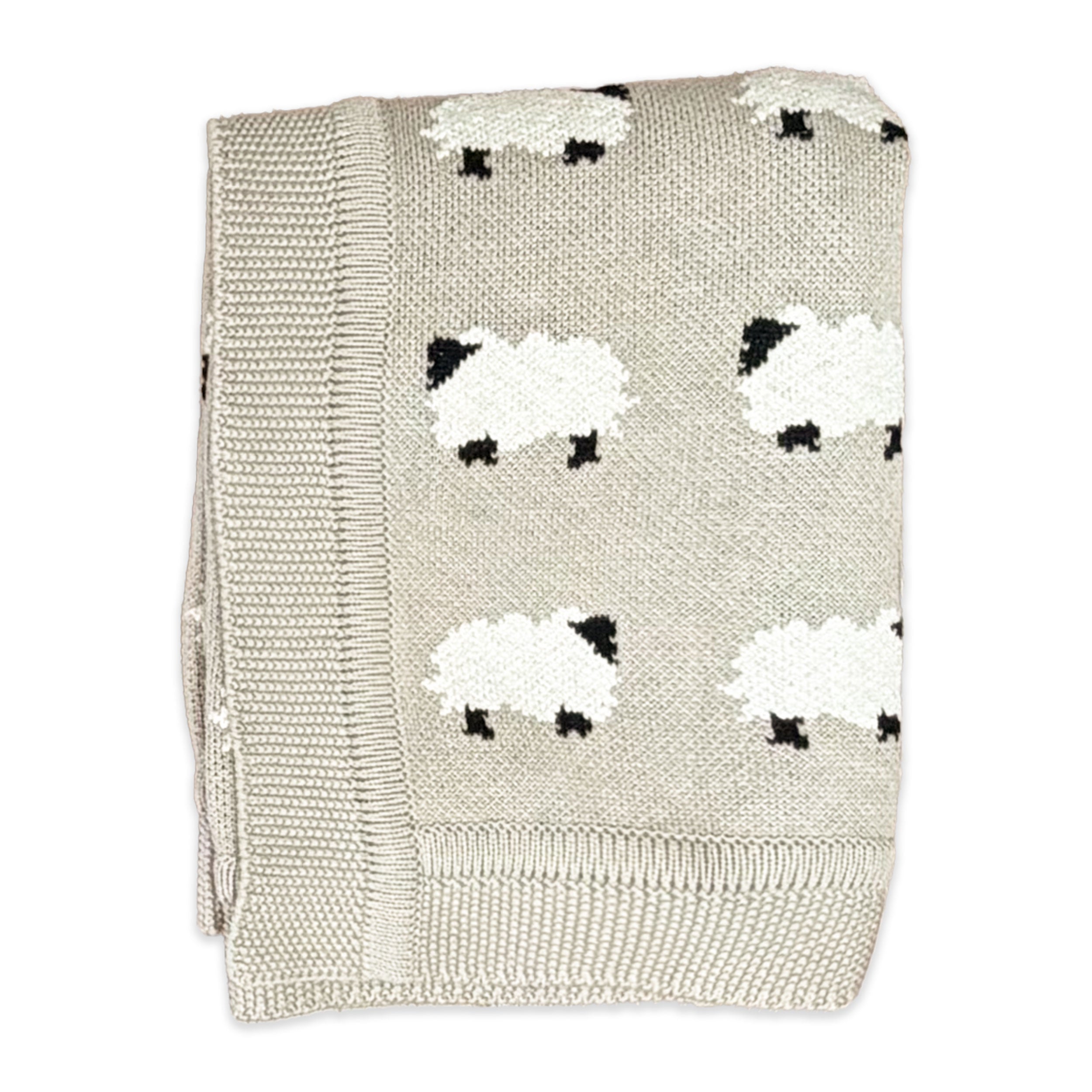 Furry Sheep - Jacquard Sweater Knit Baby Blanket (Organic Cotton) - Folded