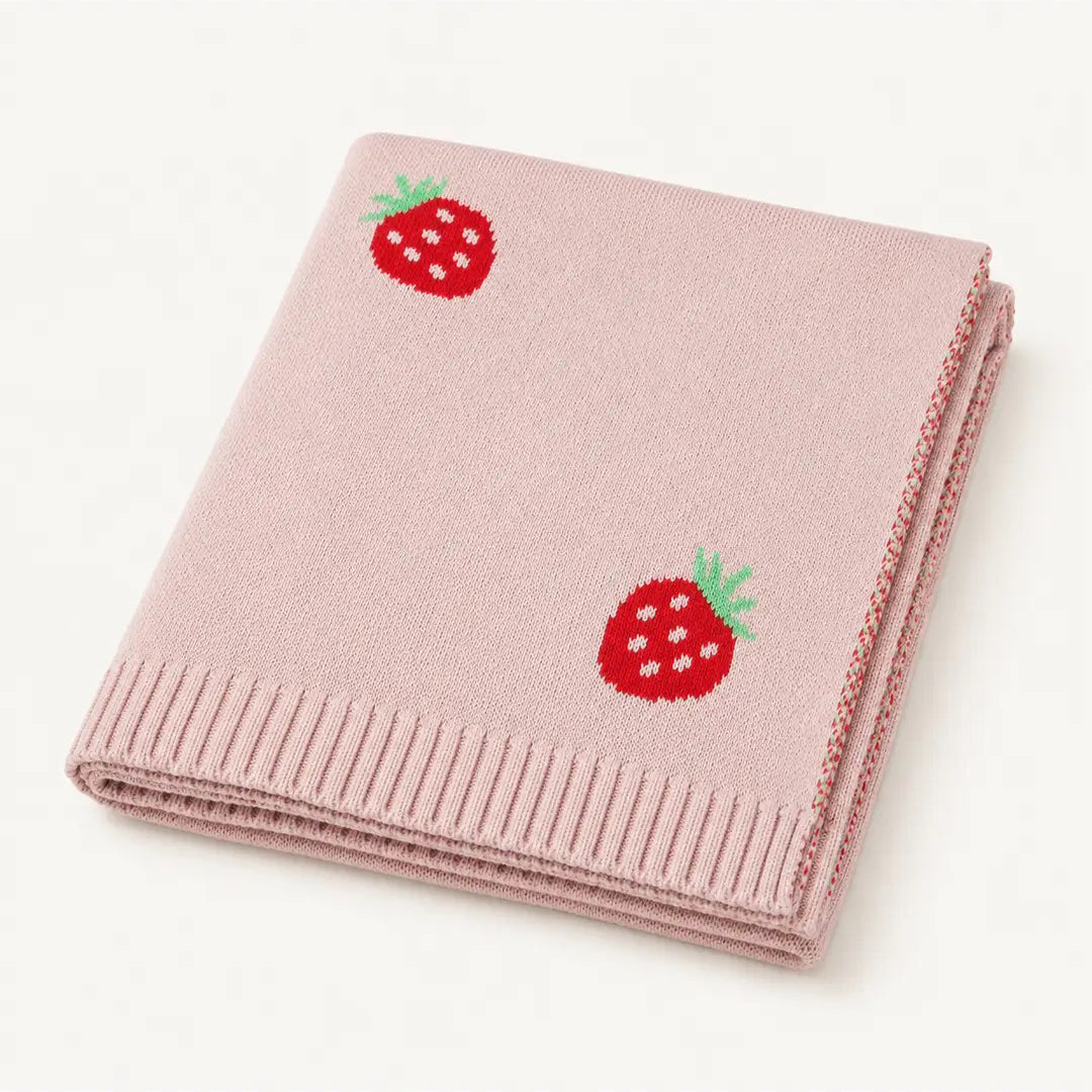 Folded Strawberry Organic Cotton Baby Blanket