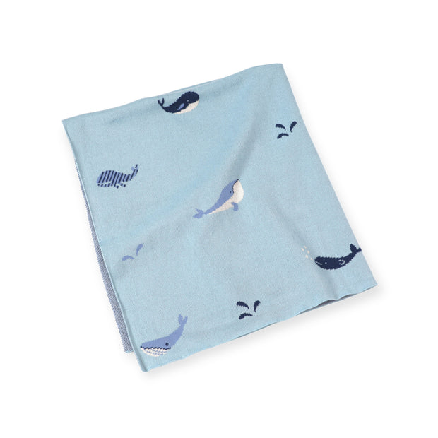 Whales Jacquard Sweater Knit Organic Cotton Baby Blankets by Viverano