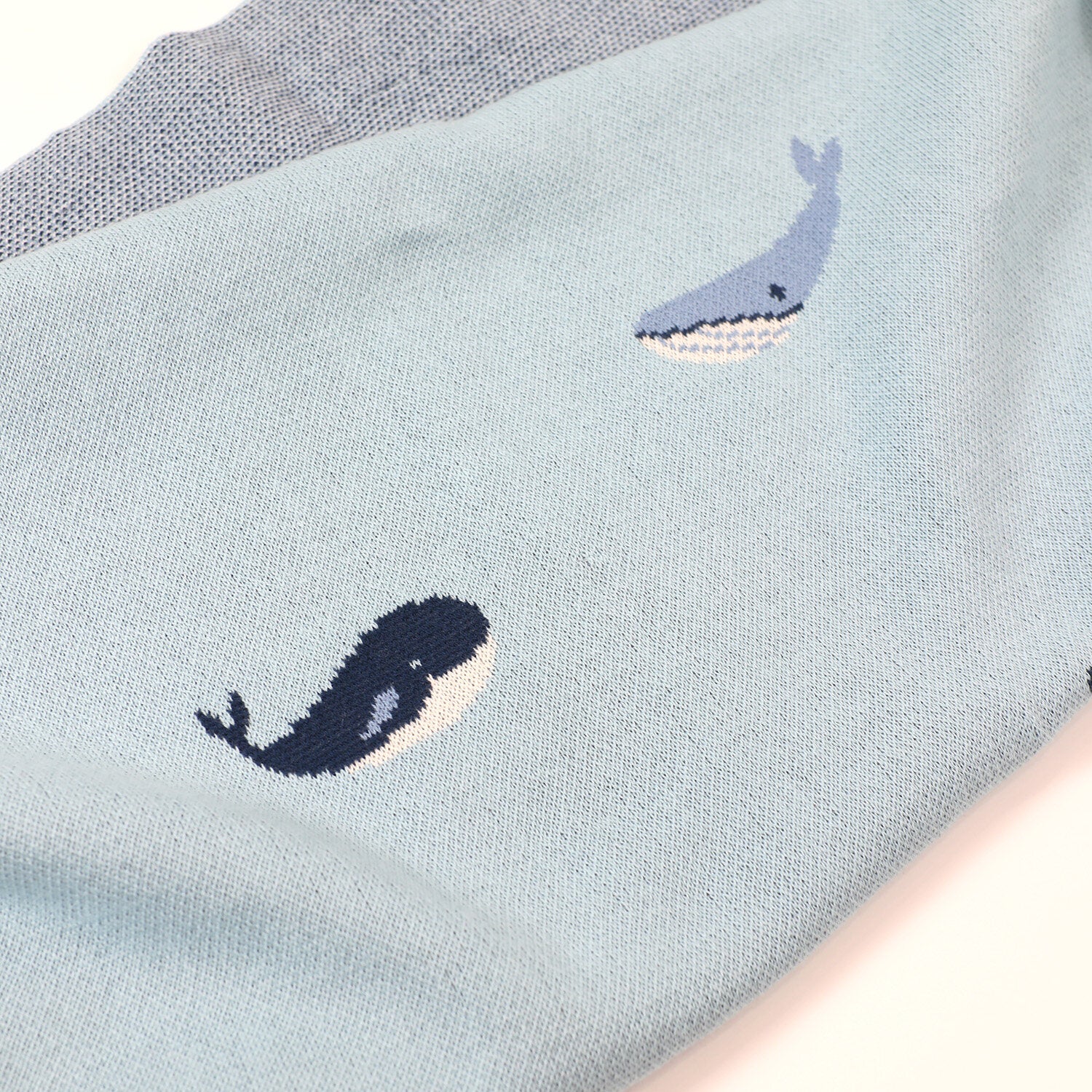 Whales Jacquard Sweater Knit Organic Cotton Baby Blankets by Viverano