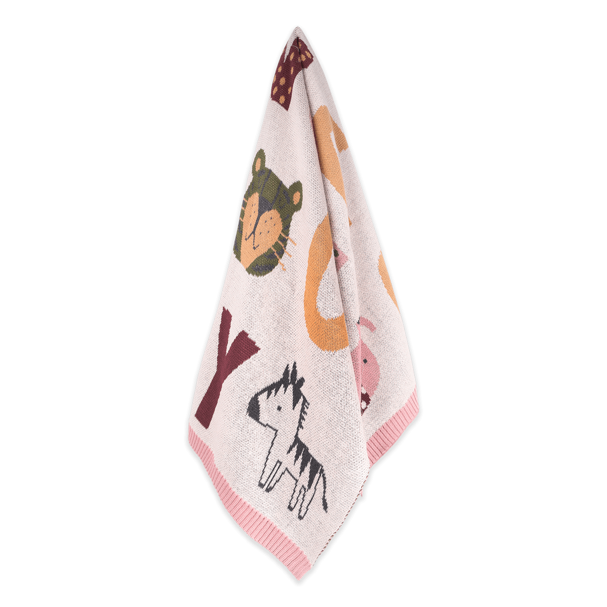 Alphabet Blush - Jacquard Sweater Knit Baby Blanket (Organic Cotton)