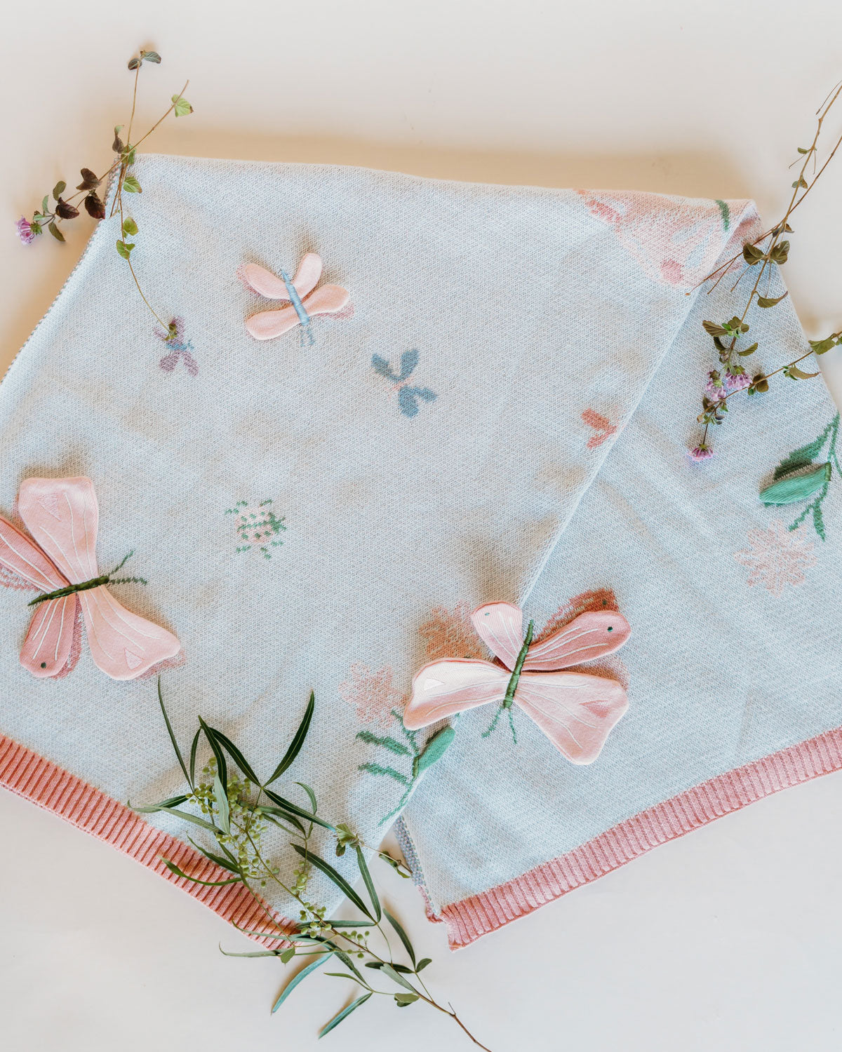 Bloom Butterfly - 3D Jacquard Sweater Knit Baby Blanket (Organic Cotton)