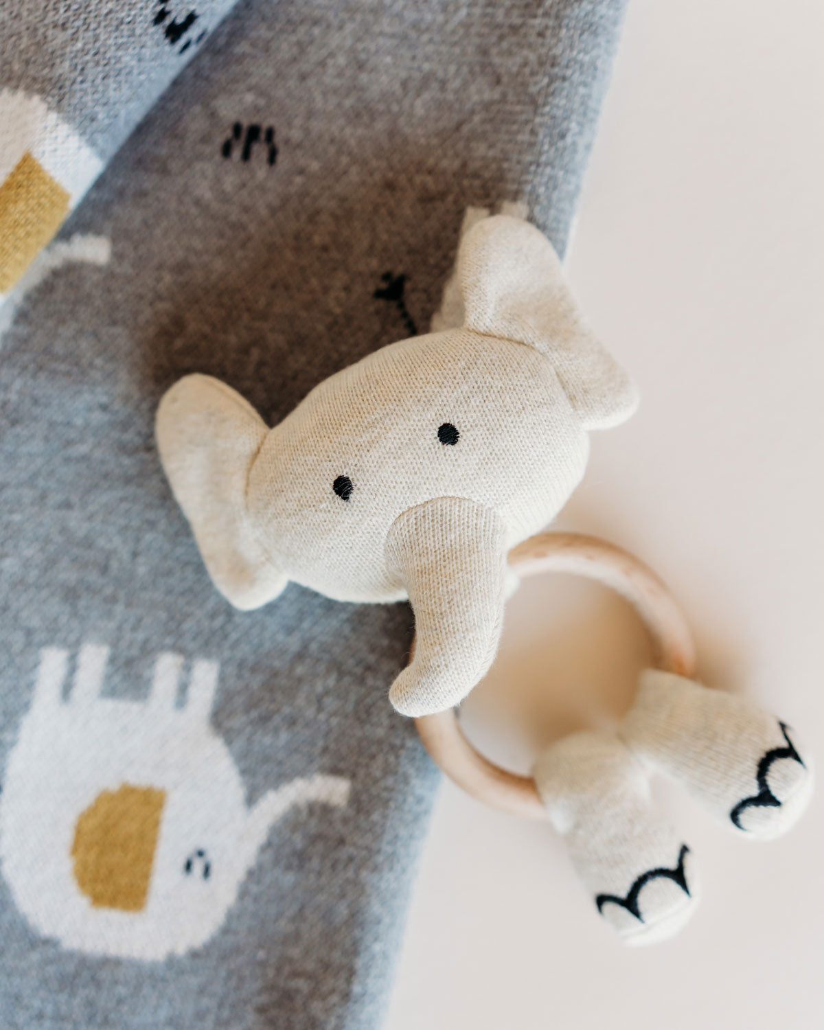 Elephant - Organic Stuffed Animal Baby Ring Rattle