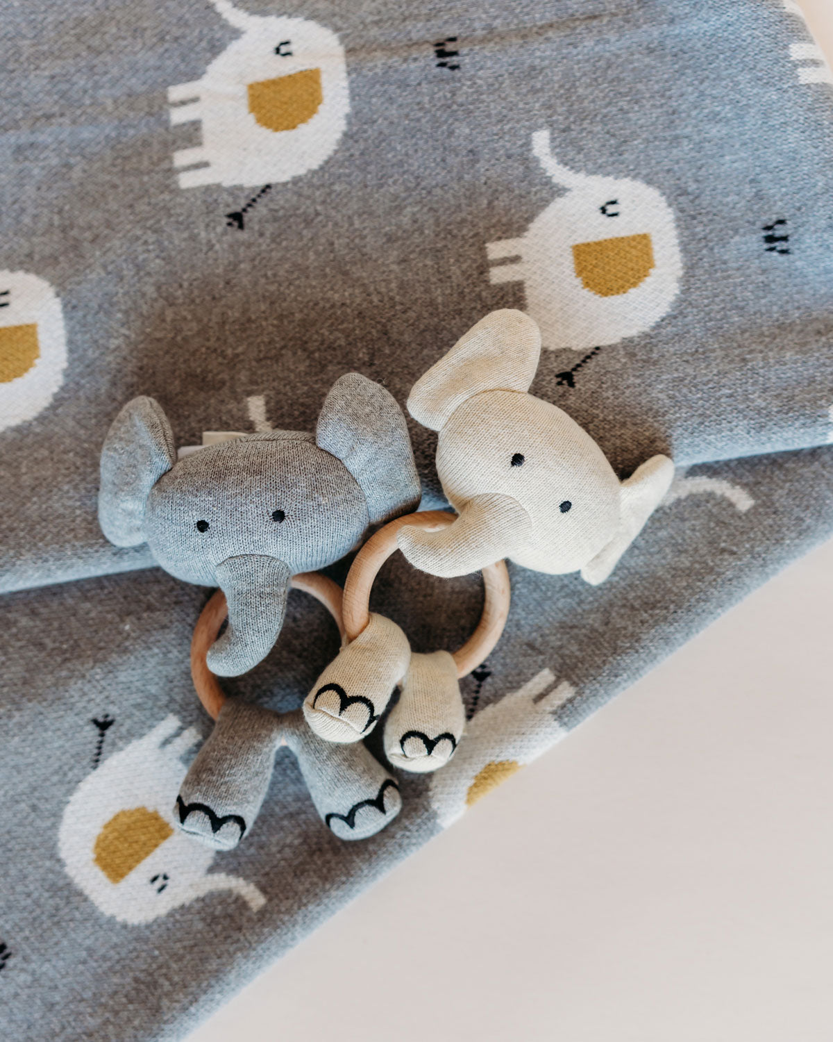 Elephant - Organic Stuffed Animal Baby Ring Rattles