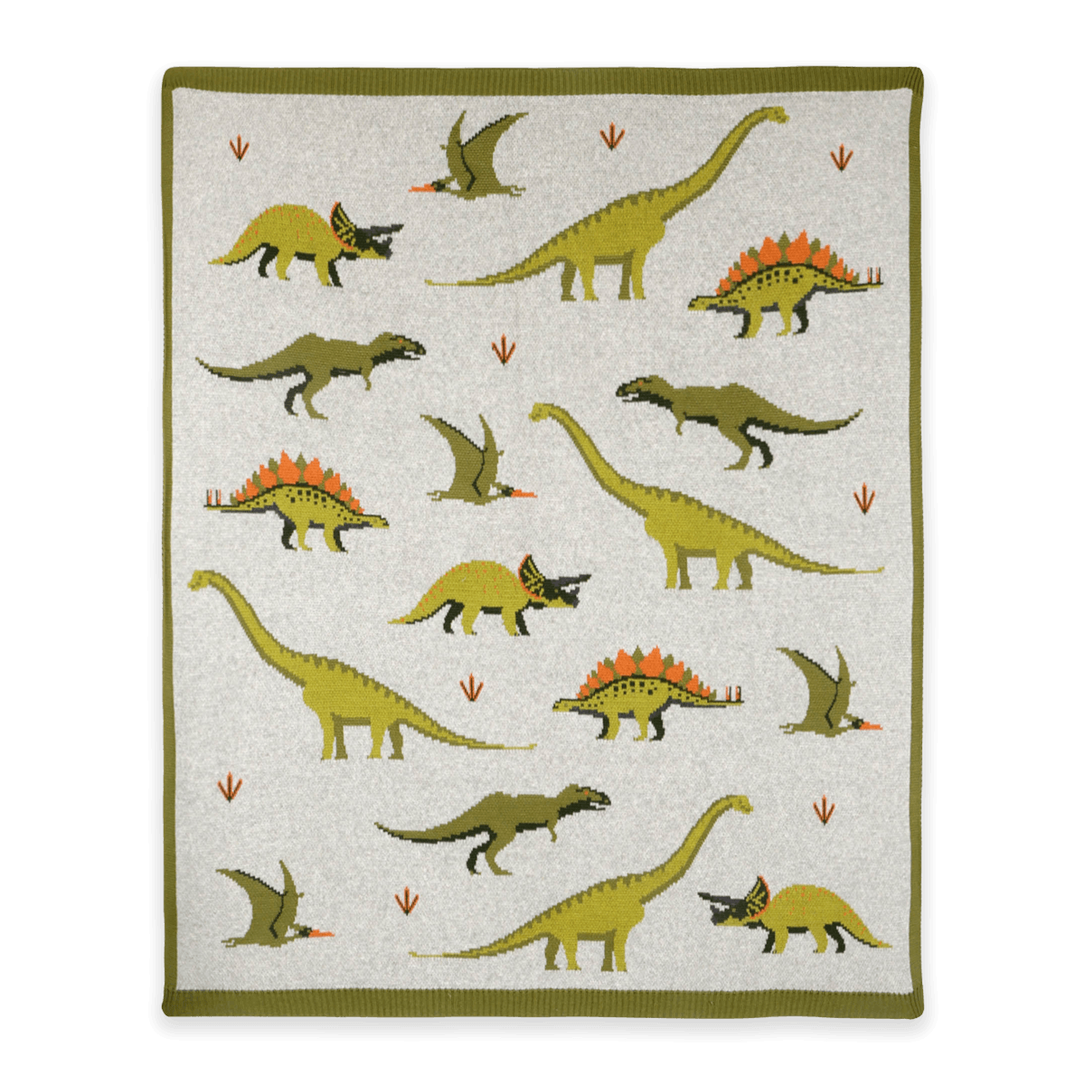 Green Dinosaur - Jacquard Sweater Knit Baby Blanket (Organic Cotton)