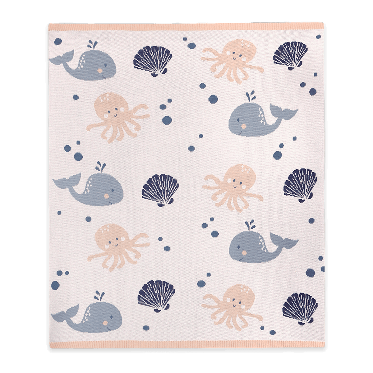 Octopus & Whale - Jacquard Sweater Knit Baby Blanket (Organic Cotton)