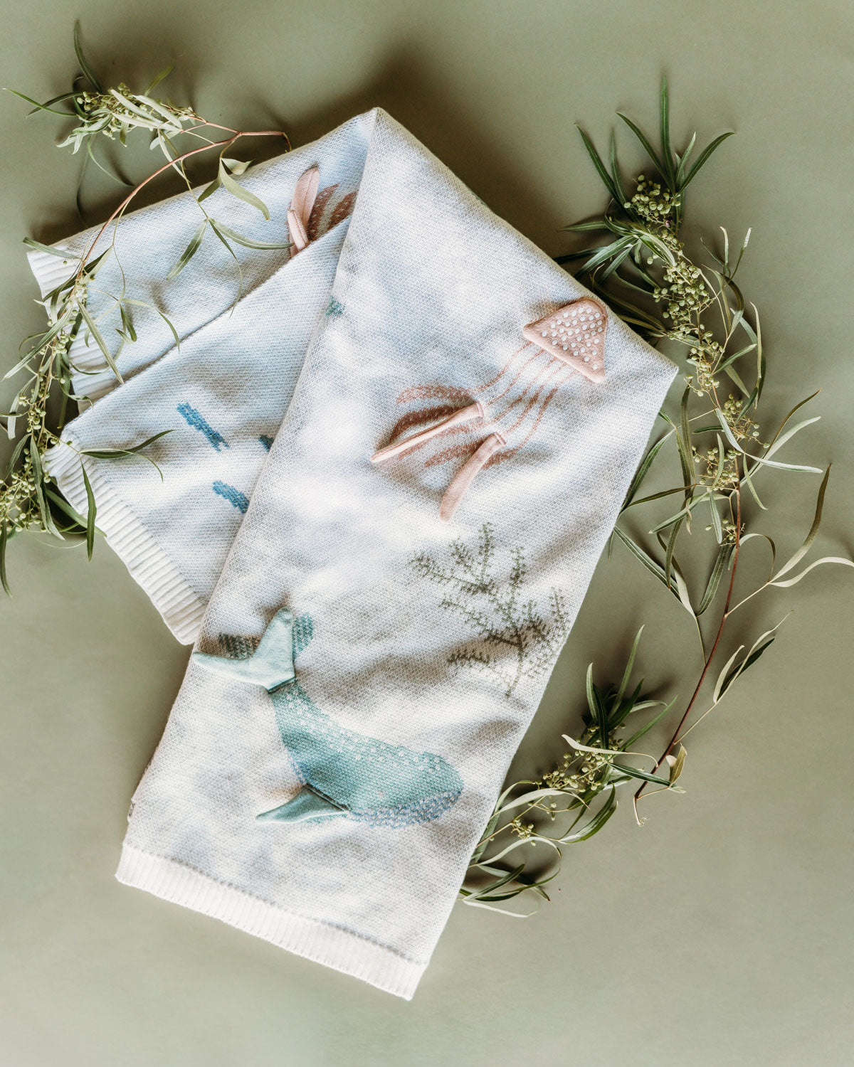 Ocean Jellyfish - 3D Jacquard Sweater Knit Baby Blanket (Organic Cotton)