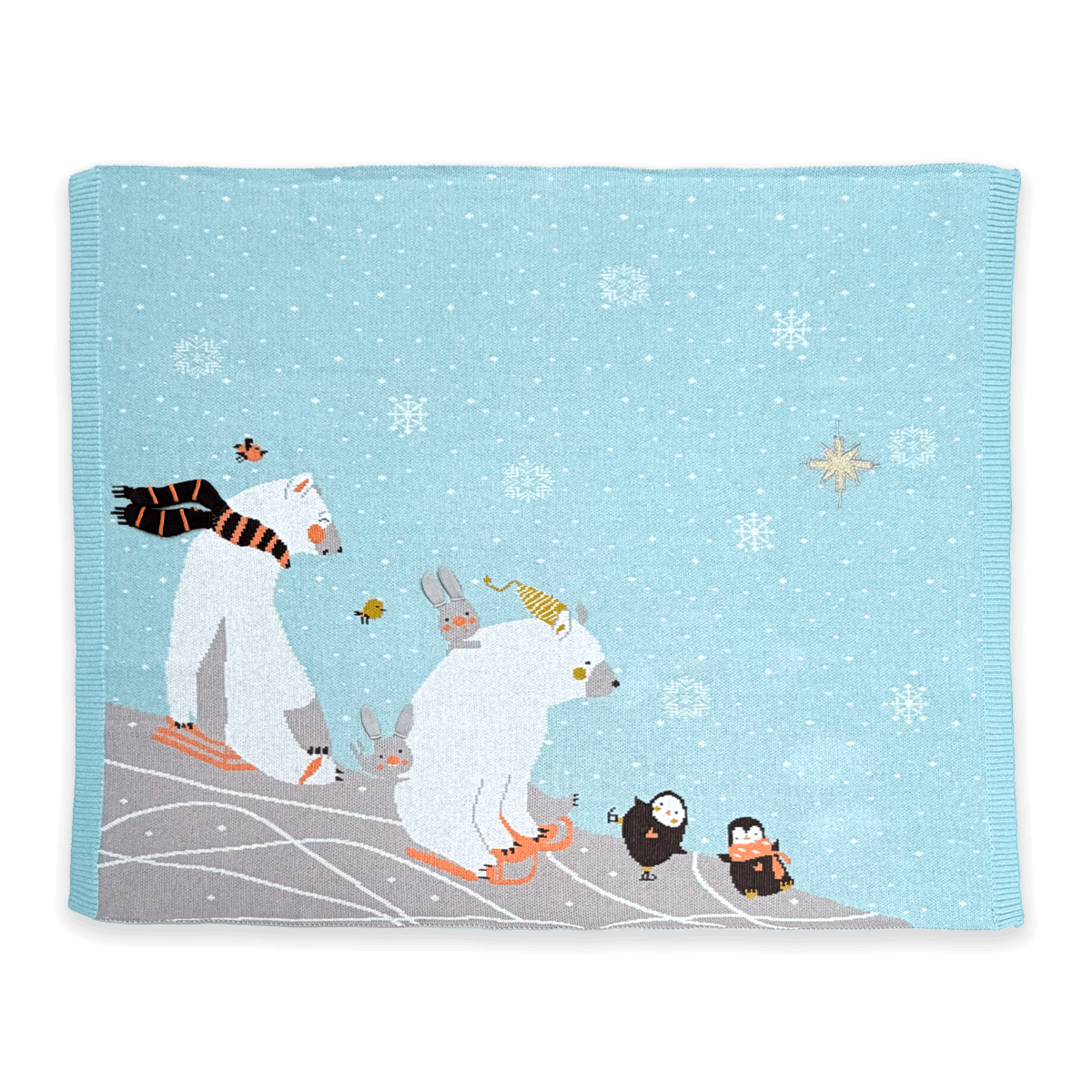 Polar Bear Ski - 3D Jacquard Sweater Knit Baby Blanket (Organic Cotton)
