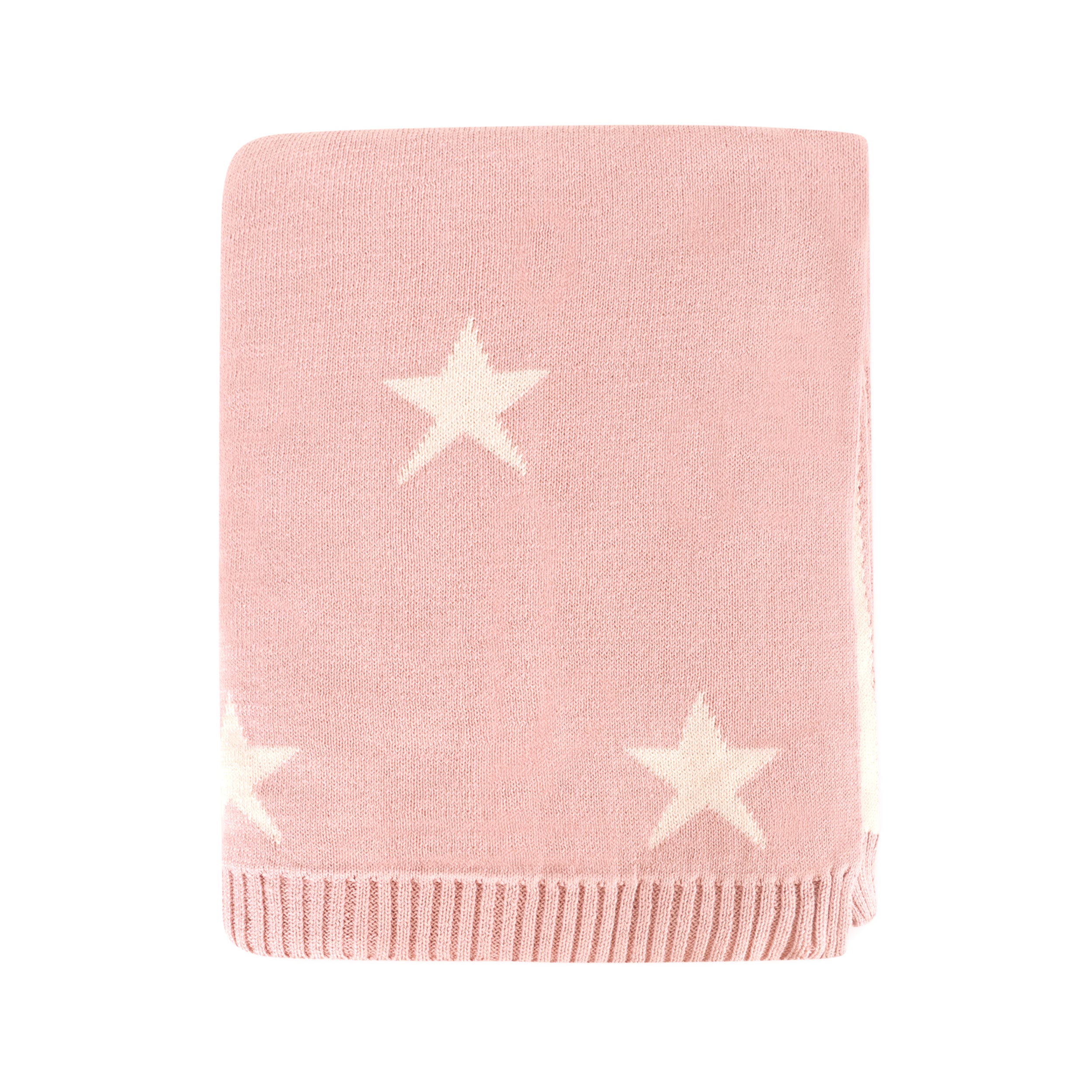 Stars - Reversible Jacquard Sweater Knit Baby Blanket (Organic Cotton) - Blush Pink
