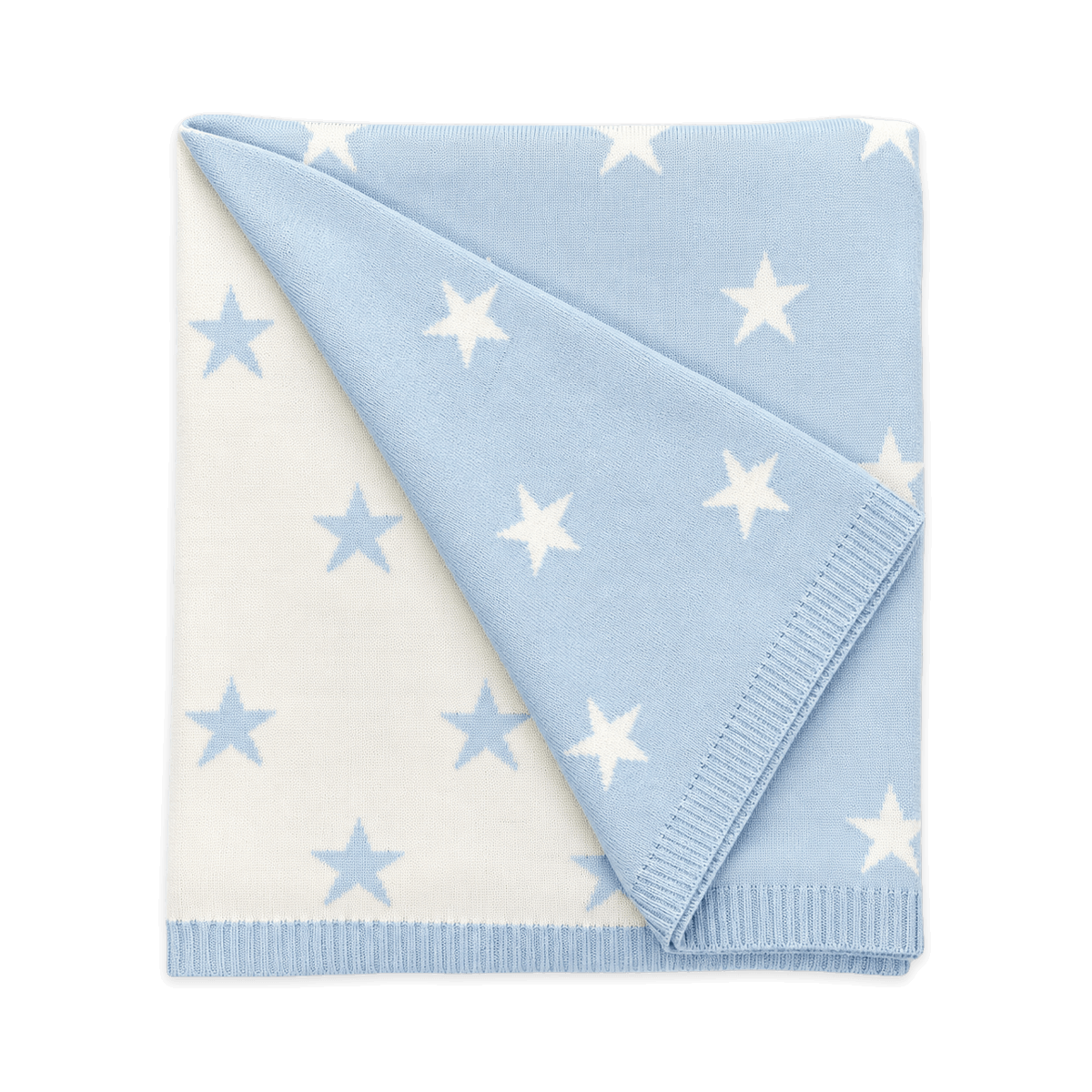 Stars - Reversible Jacquard Sweater Knit Baby Blanket in Sky Blue- Folded