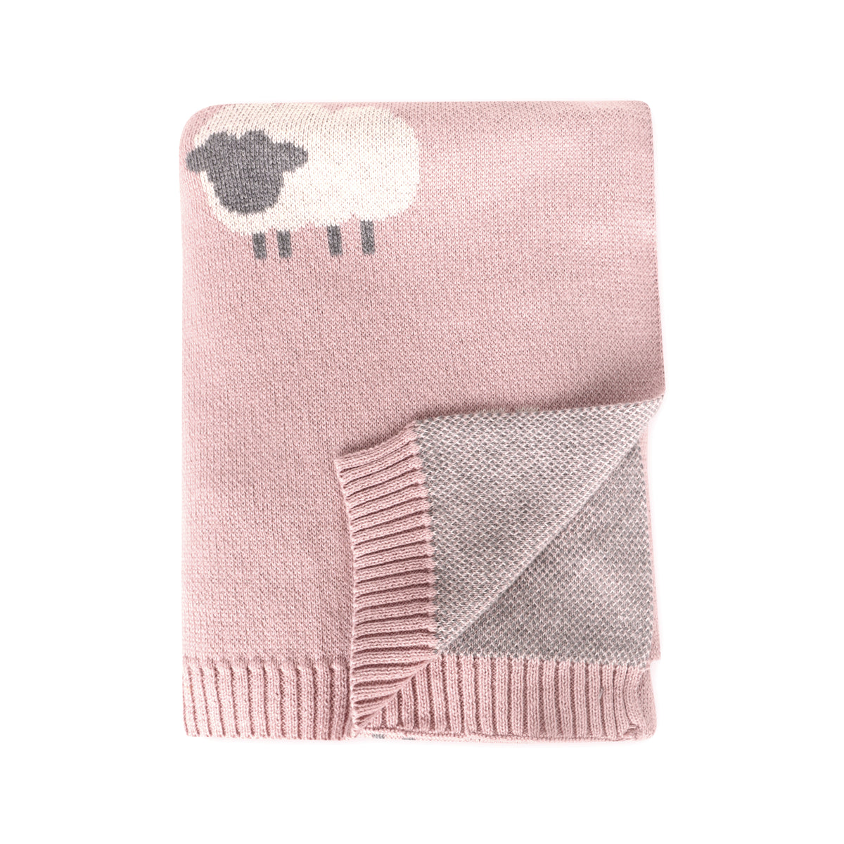 Pink Woolly Lamb - 3D Jacquard Sweater Knit Baby Blanket (Organic Cotton)