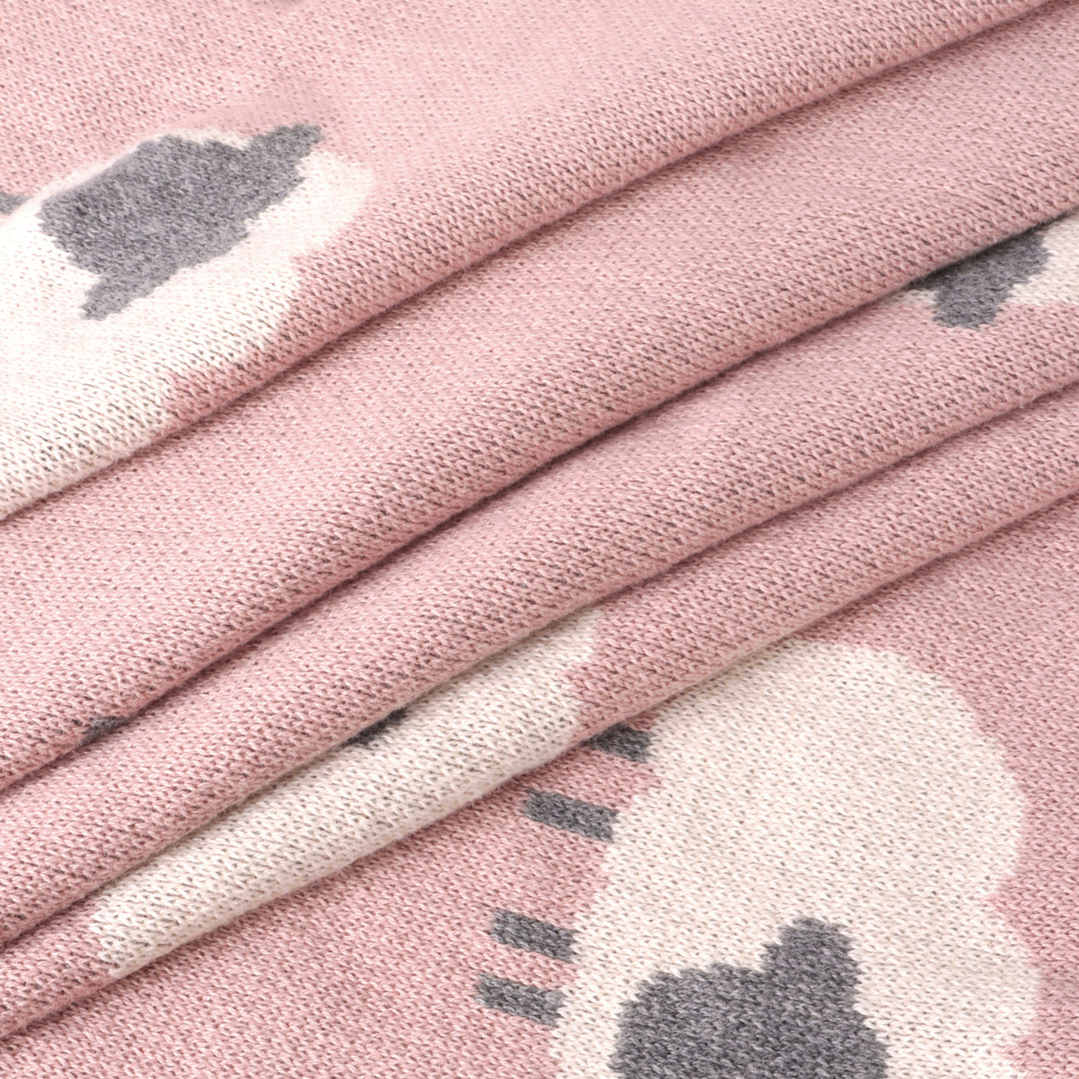 Pink Woolly Lamb - 3D Jacquard Sweater Knit Baby Blanket (Organic Cotton)