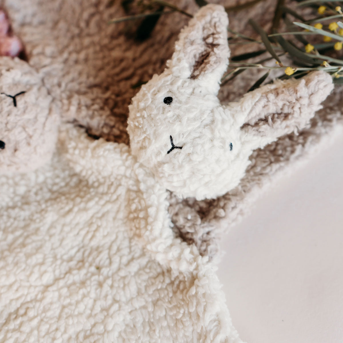 BUNNY - Organic SHERPA Lovey Baby Security Blanket Cuddle Cloth - Natural