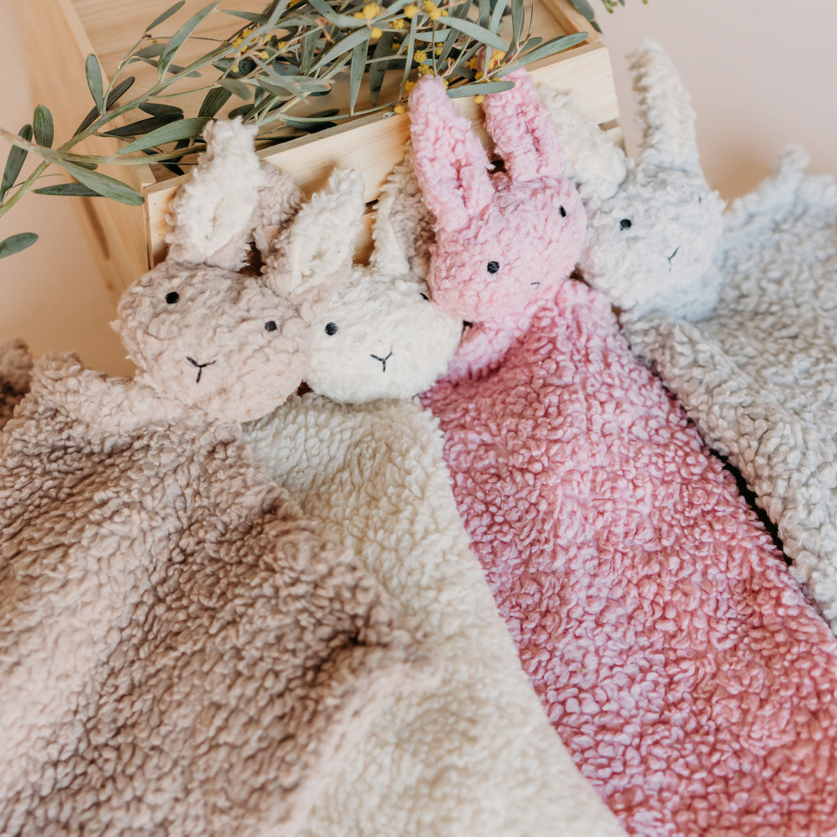 BUNNY - Organic SHERPA Lovey Baby Security Blanket Cuddle Cloth (4 Colors)