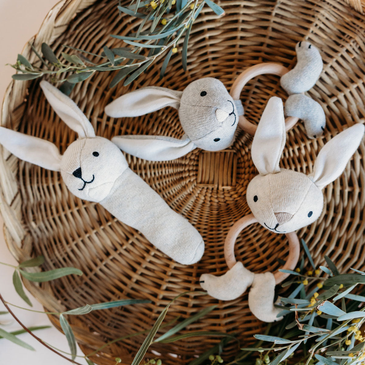 Bunny - Organic Stuffed Animal Baby Rattle Toys