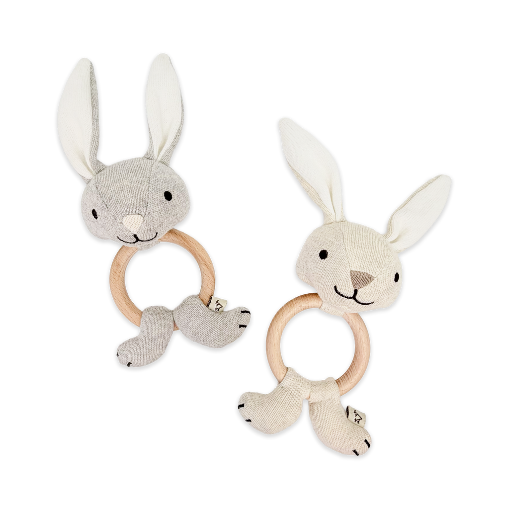 Viverano | Bunny - Organic Stuffed Animal Baby Ring Rattle - 2 Colors