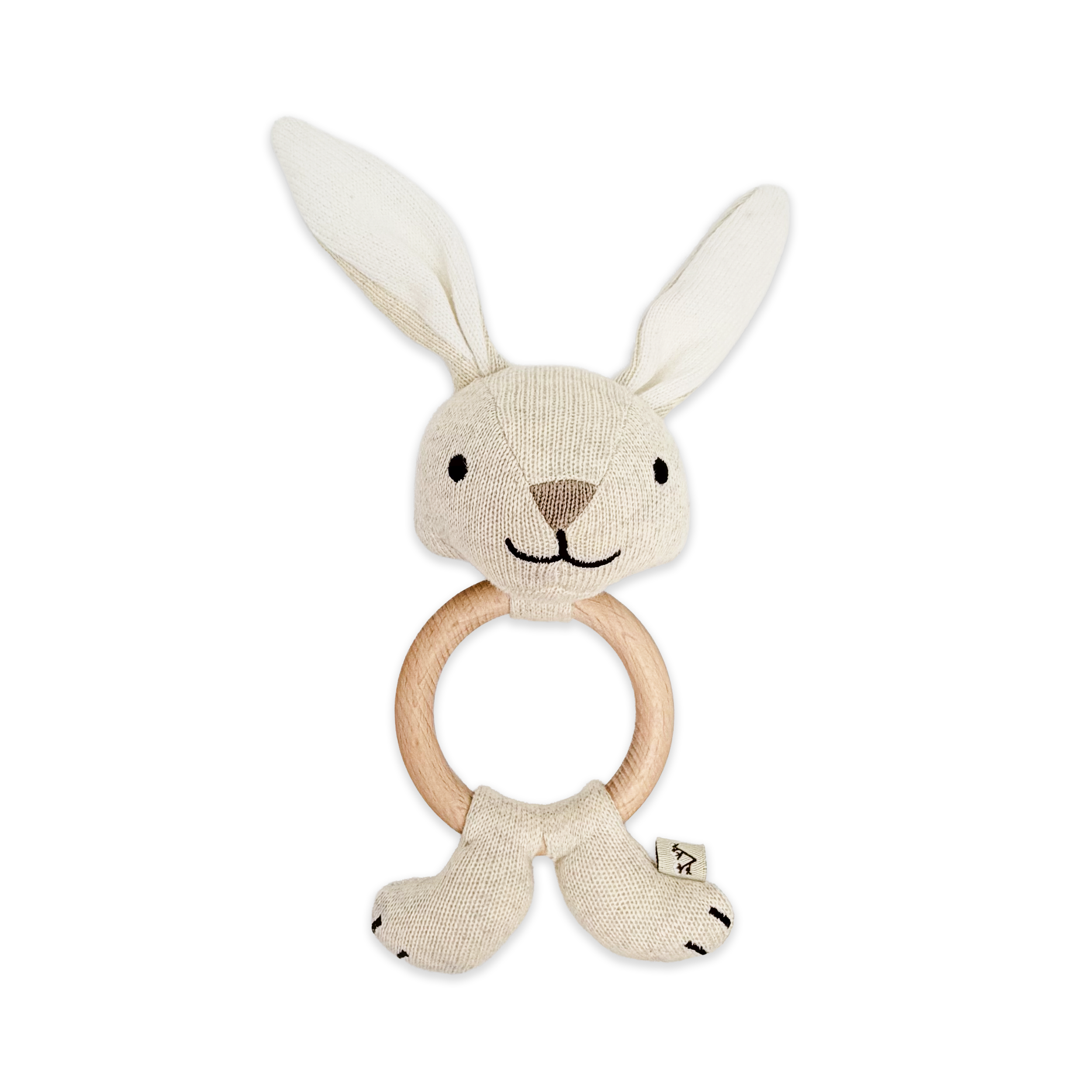 Bunny - Baby Teething Ring Rattle Toy (Organic Cotton / Wood)