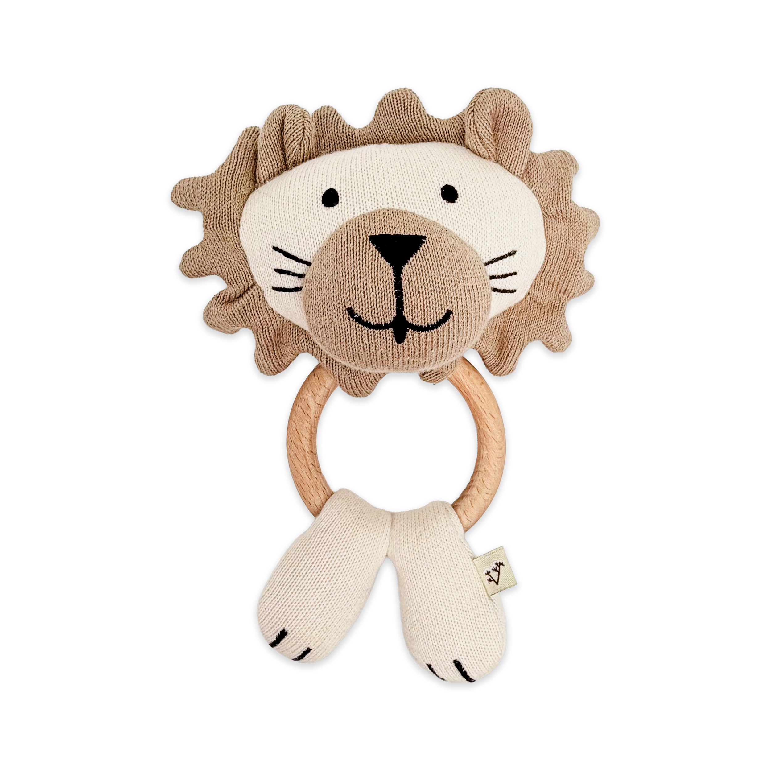 Lion - Organic Stuffed Animal Baby Ring Rattle (Wooden)