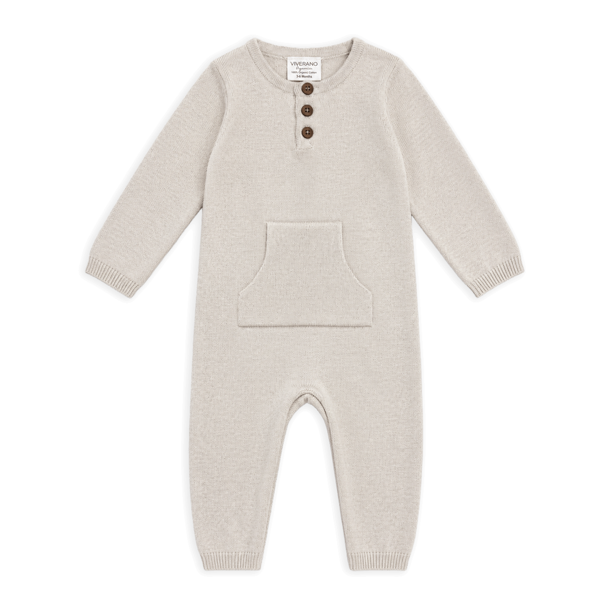 Oatmeal Heather Milan Earthy Knit Kangaroo Pocket Jumpsuit, Organic Cotton
