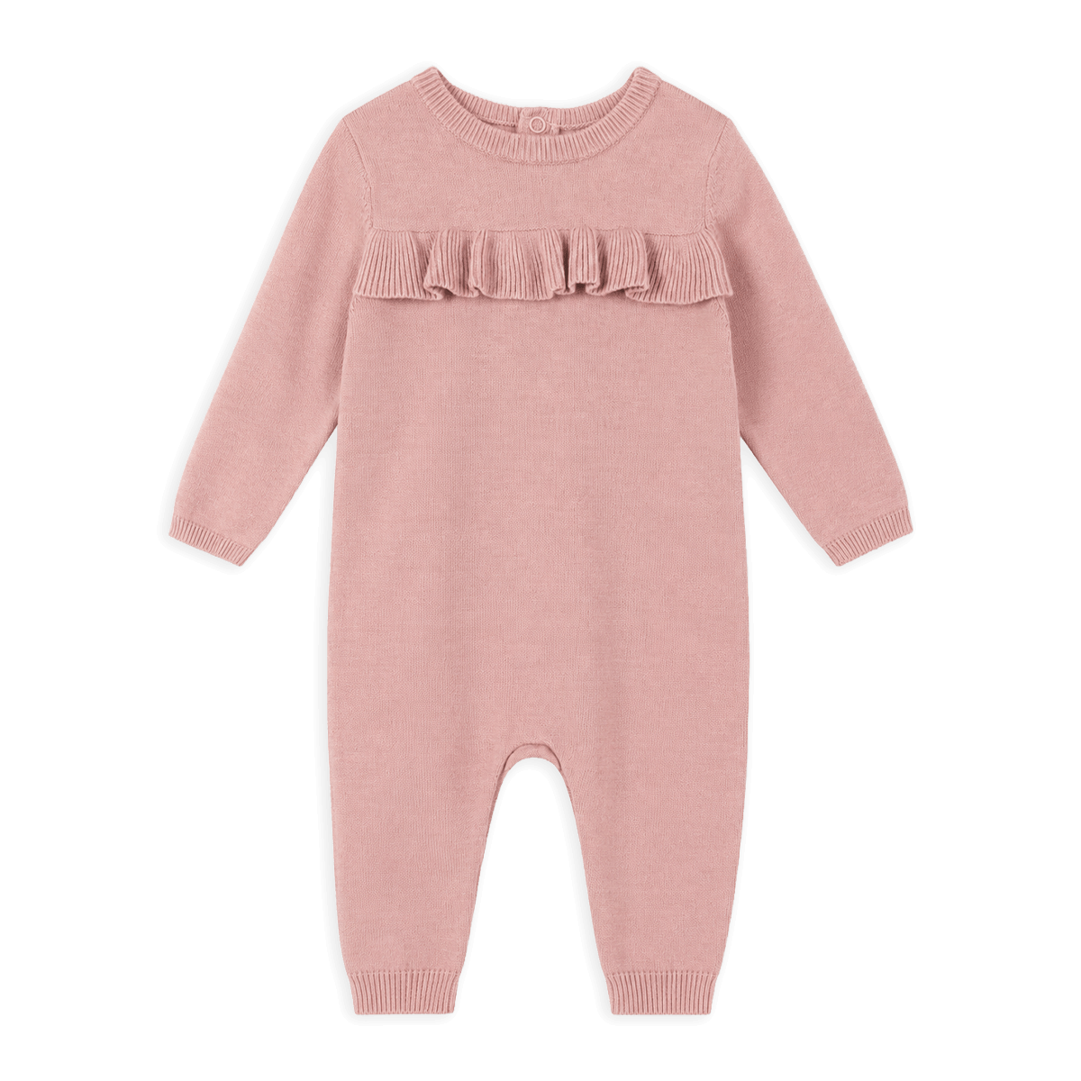 Milan Earthy Sweater Knit Ruffle Baby Jumpsuit, Organic Cotton