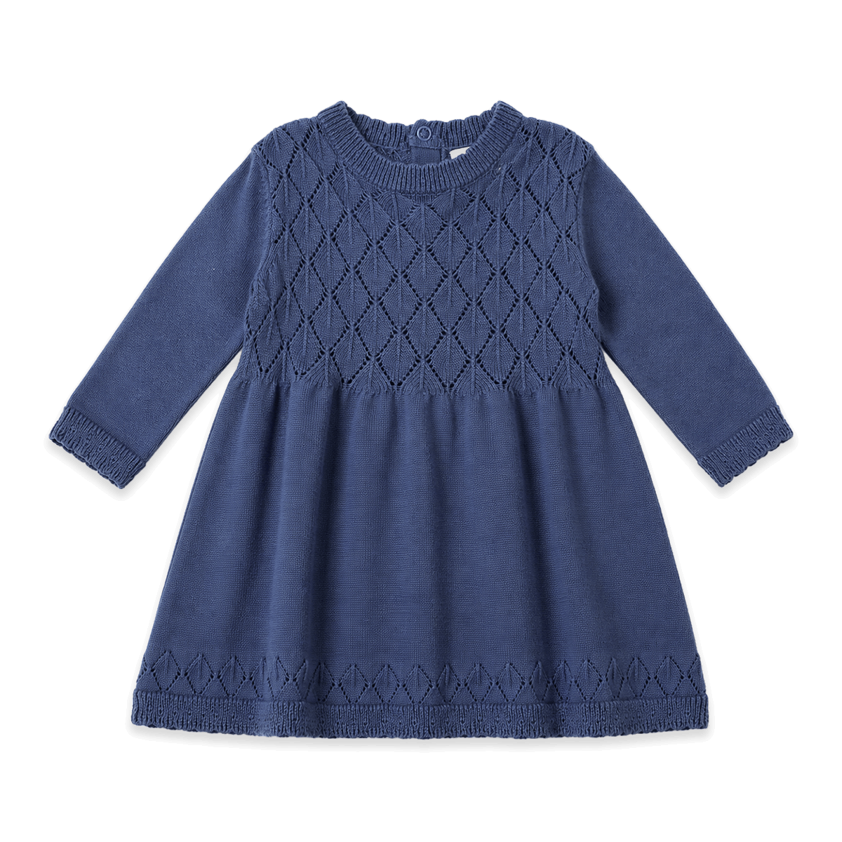 Milan Earthy Baby Pointelle Sweater Knit Dress (Organic Cotton) - Dusty Blue