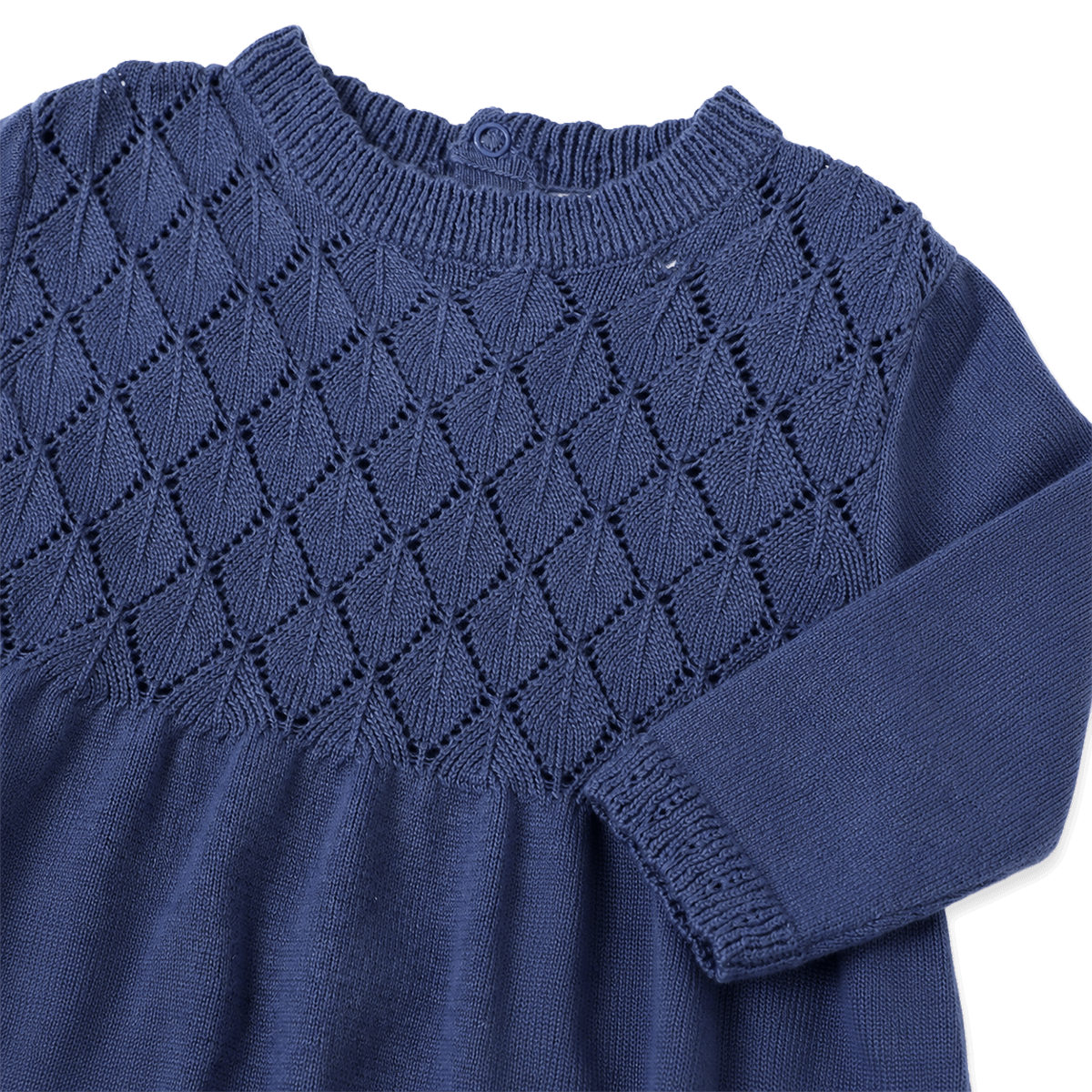 Milan Earthy Baby Pointelle Sweater Knit Dress (Organic Cotton) - Dusty Blue Detail