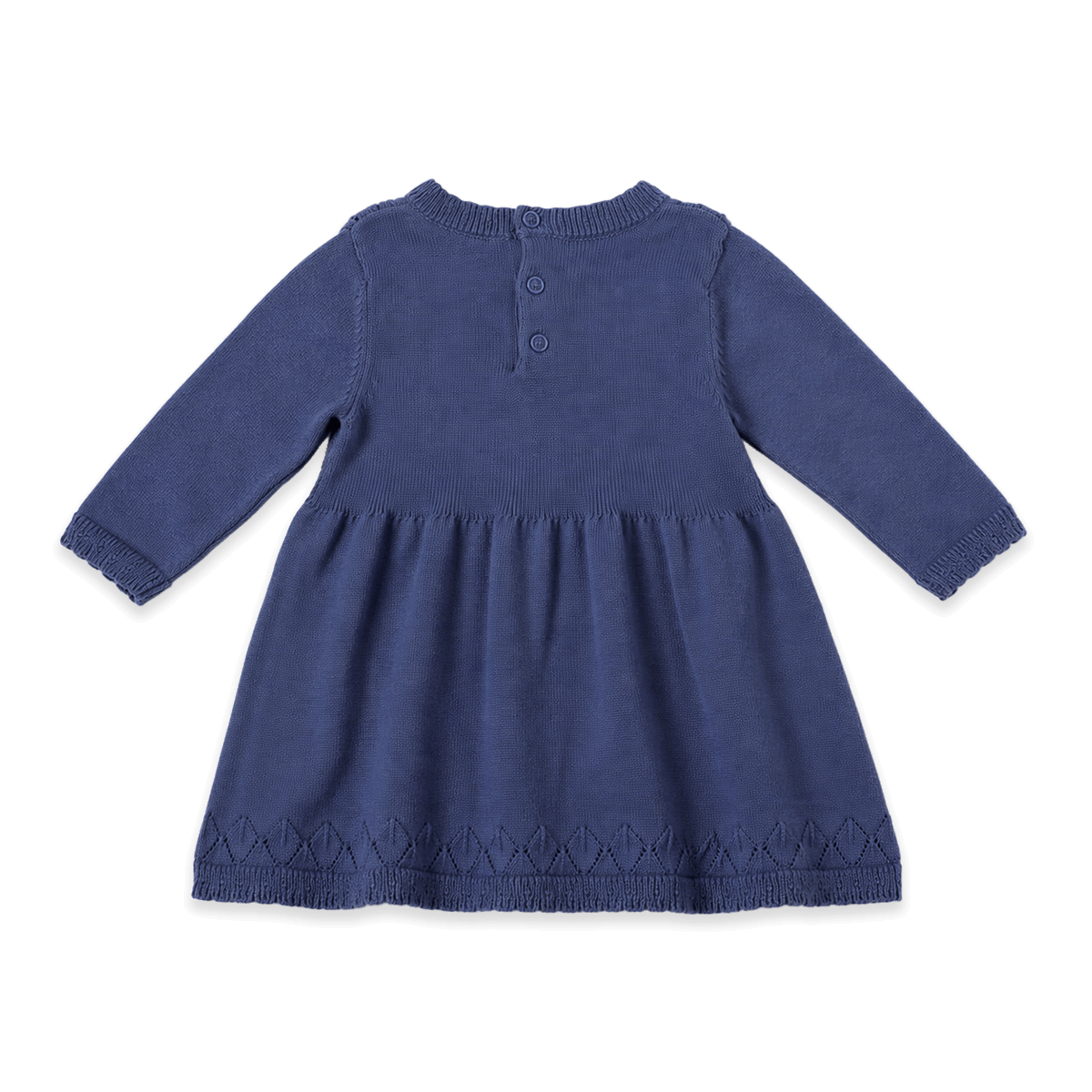 Milan Earthy Baby Pointelle Sweater Knit Dress (Organic Cotton) - Dusty Blue Back