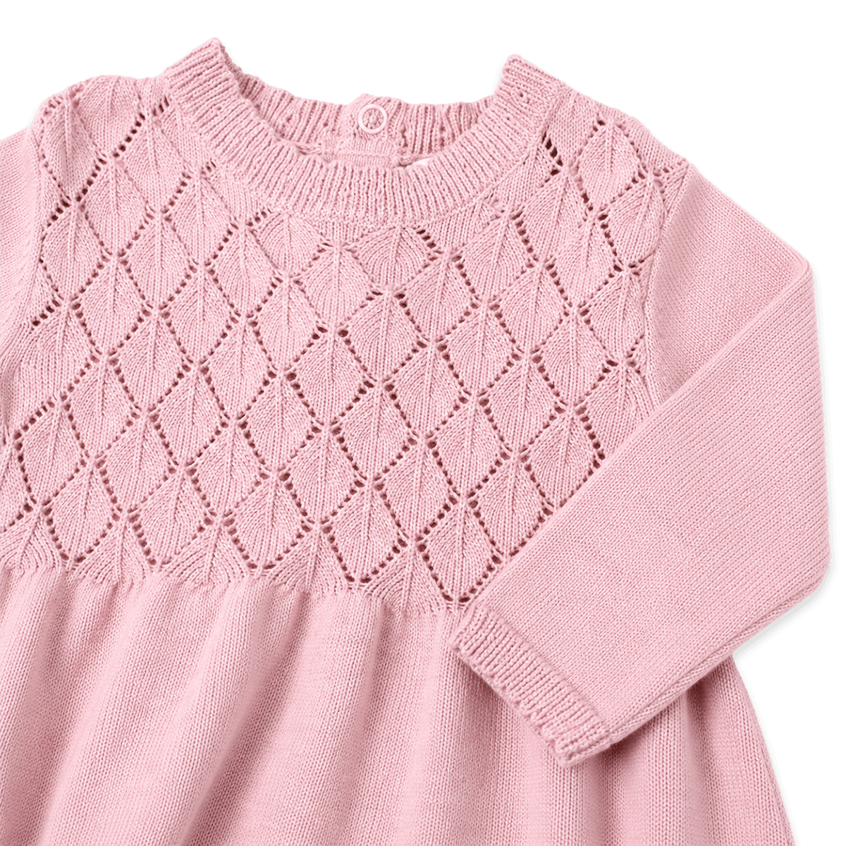 Milan Earthy Baby Pointelle Sweater Knit Dress (Organic Cotton) - Mauve Pink Detail