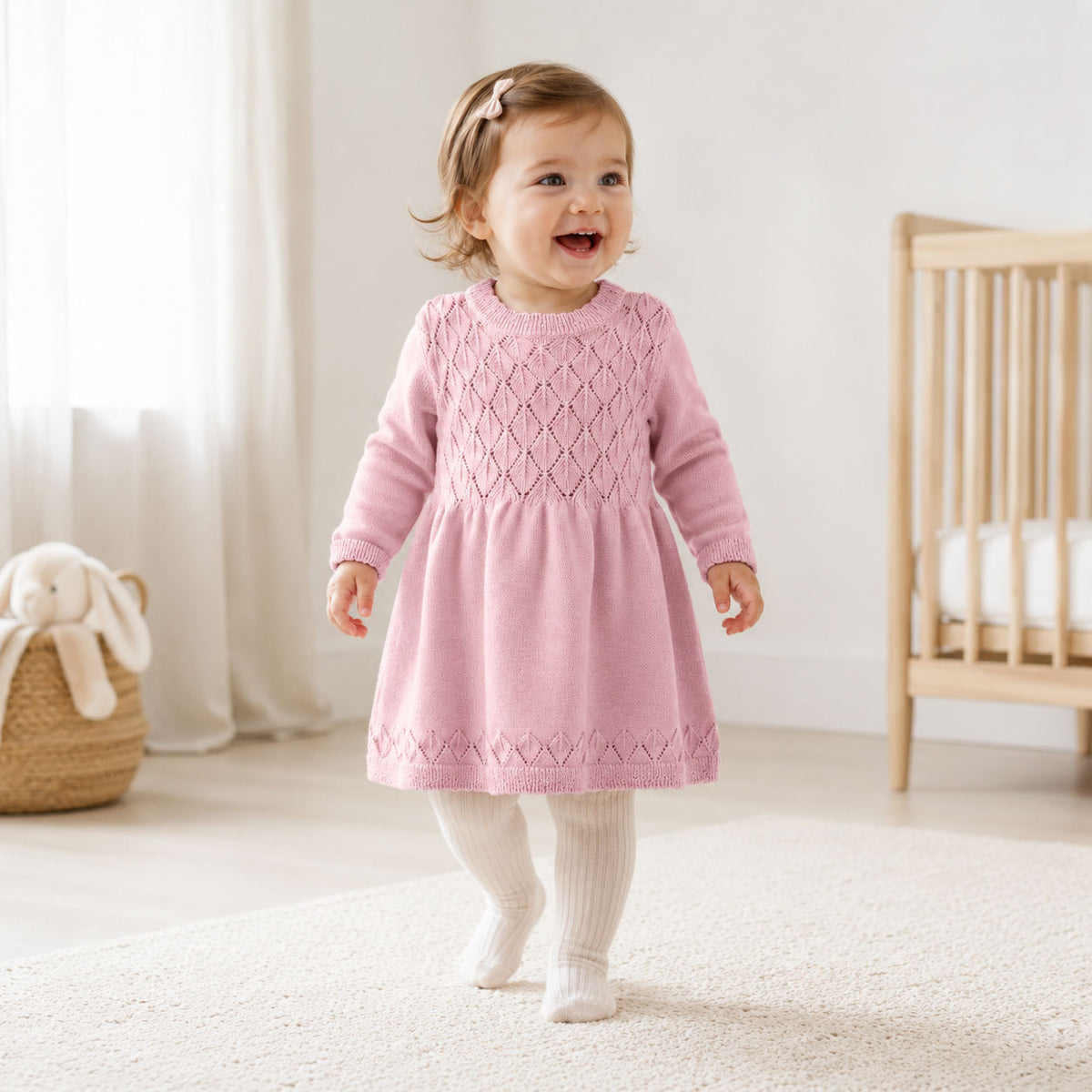 Milan Earthy Baby Pointelle Sweater Knit Dress (Organic Cotton) Dusty Blue / 6-12M