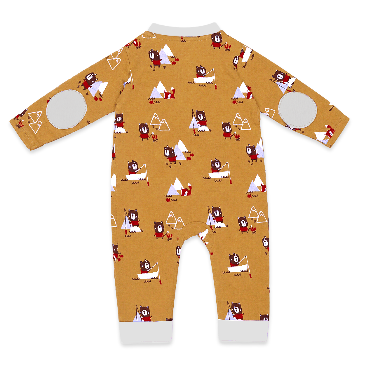 back of pocket on camping bear fox kangaroo jacquard baby jumpsuit