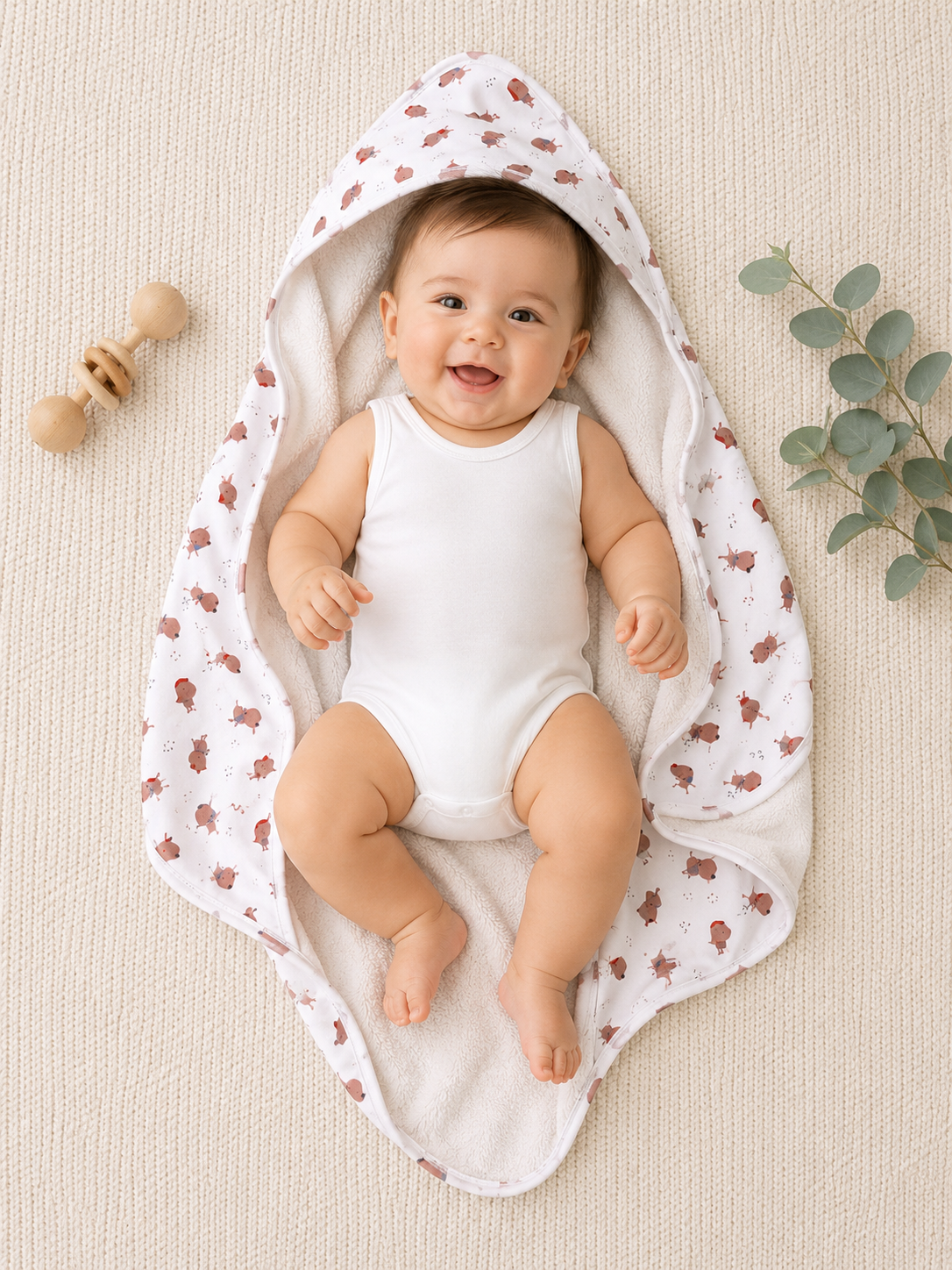 Baby on Yoga Dog Reversible Hooded Baby Towel, Organic Cotton by Viverano