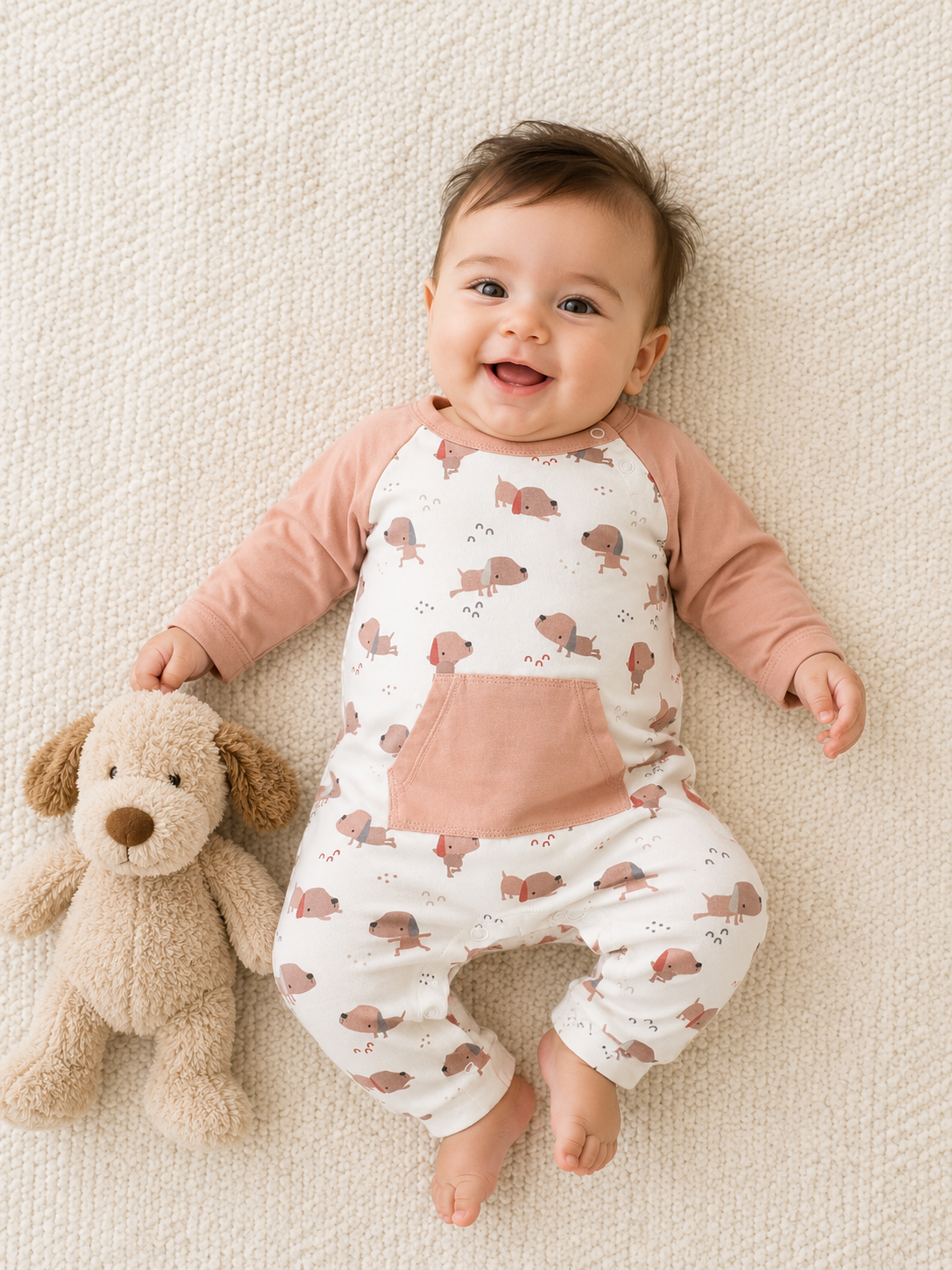 Baby Wearing Yoga Dog Kangaroo Pocket Baby Jumpsuit, Organic Cotton by Viverano