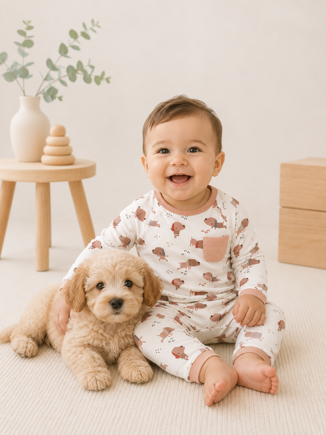 Baby Wearing Yoga Dog Baby Playsuit Tee and Jogger Set, Organic Cotton by Viverano