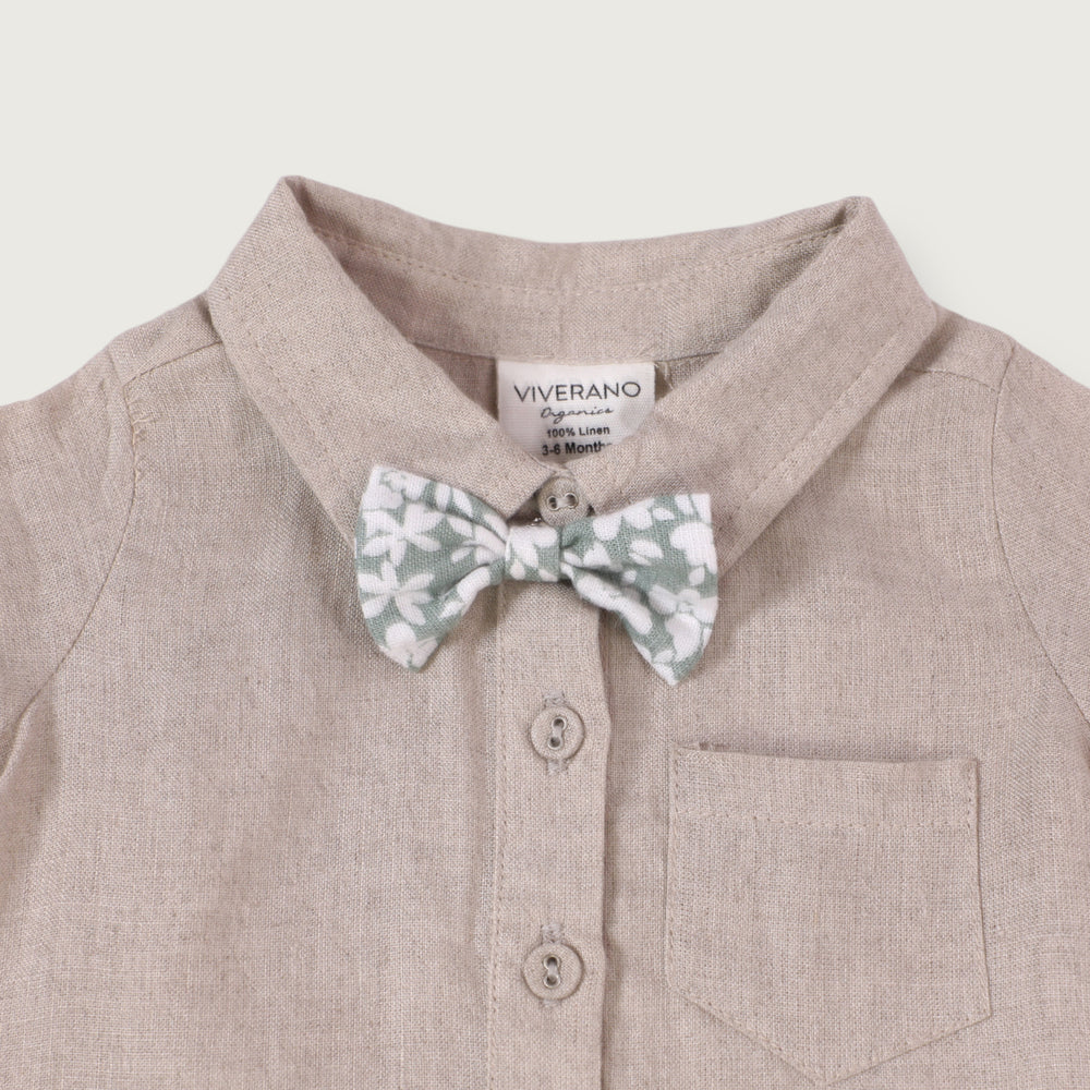 Newborn Dressy Linen Button Back Romper in Wheat