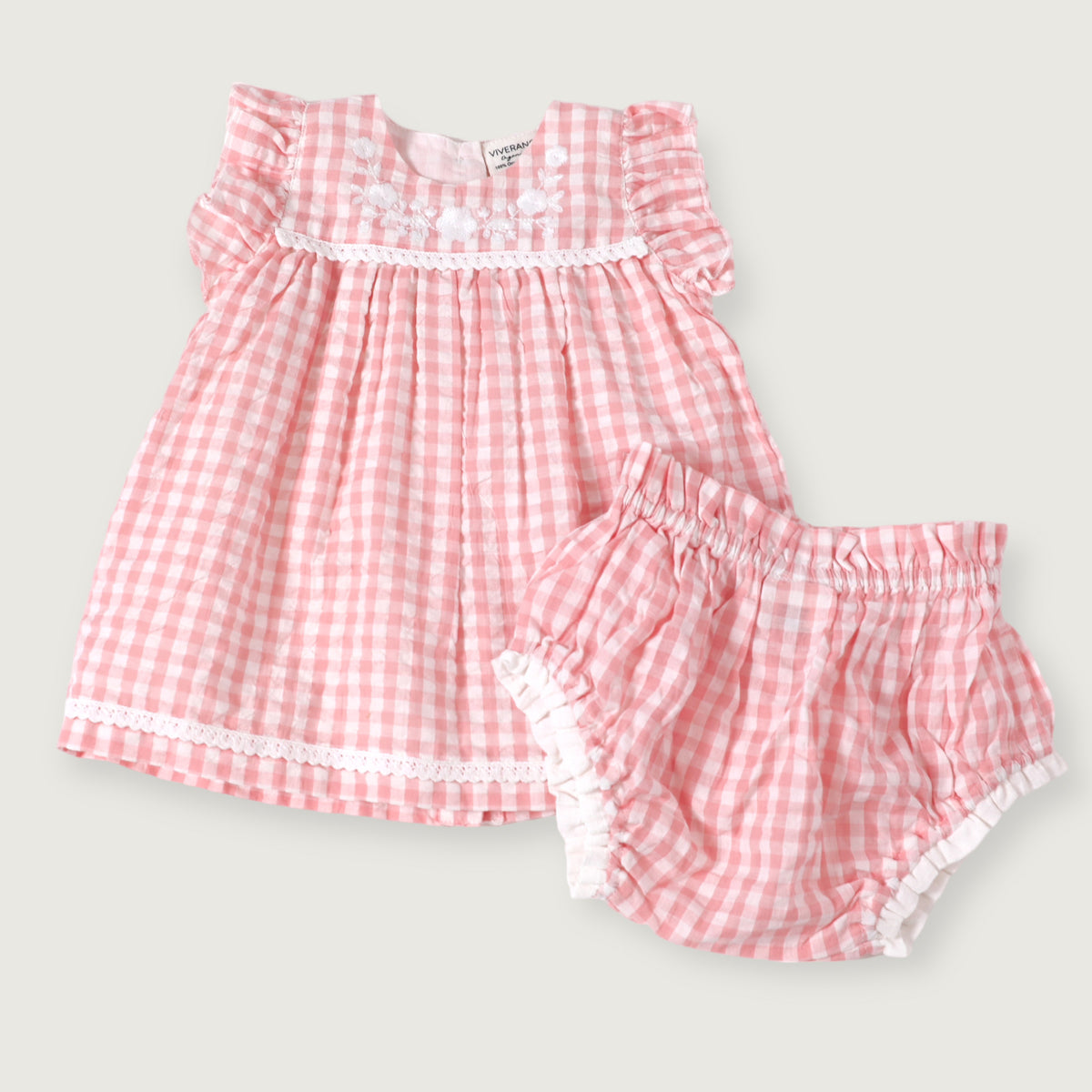 Babyhug Seer Sucker Singlet Sleeves Floral Printed Frock with Bloomer - White & Peach