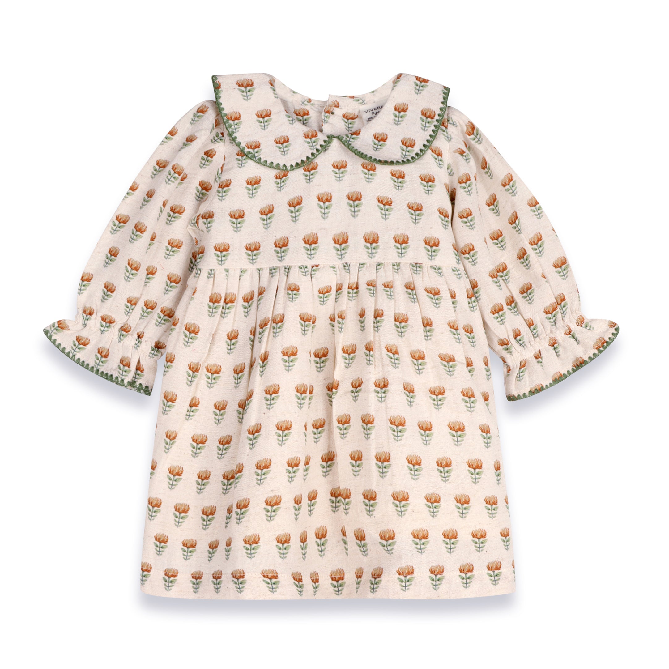 Ina Block Print Floral Baby Dress & Bloomer Set (Linen Blend)