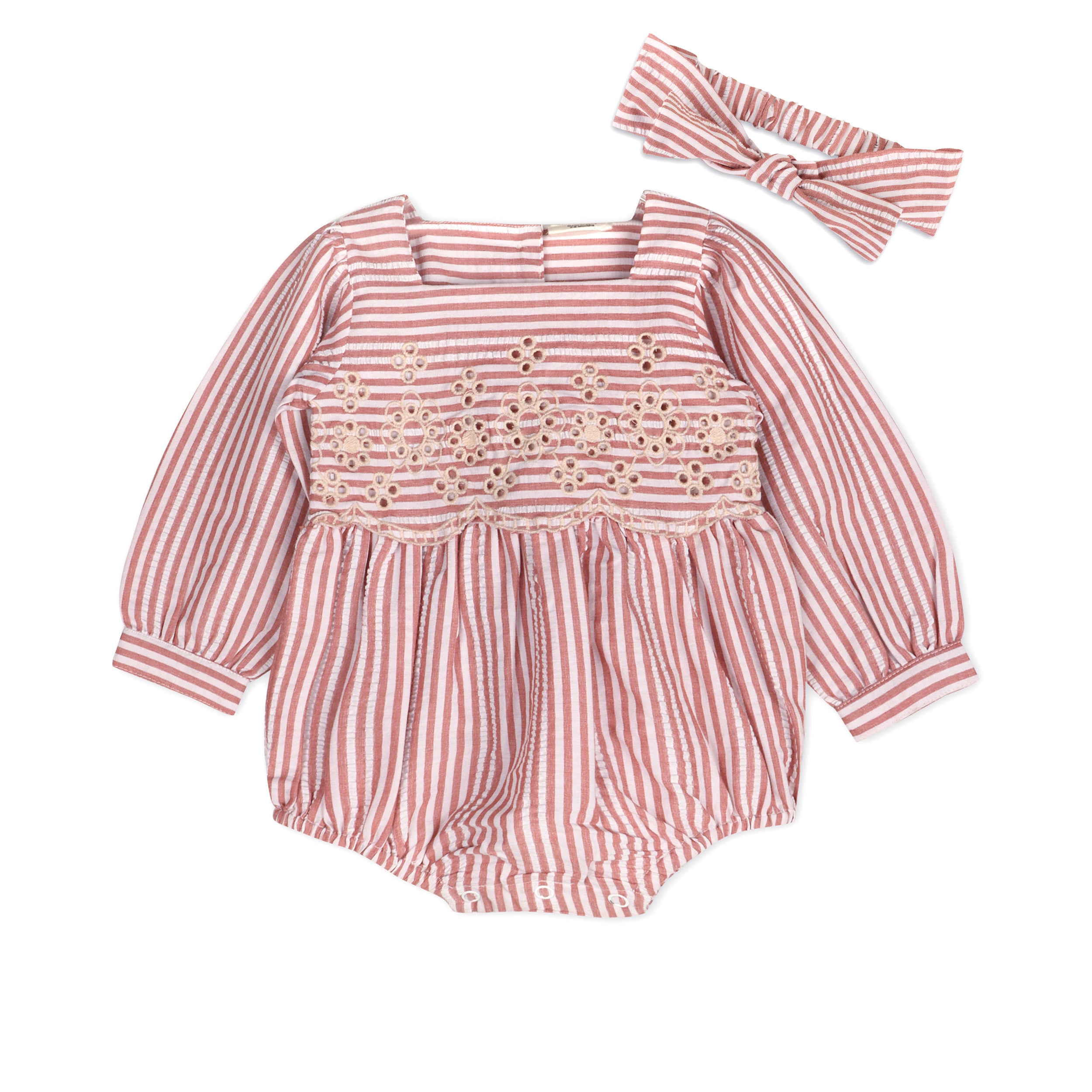 Siena Striped Embroidered Baby Romper & Headband Set (Organic Cotton)